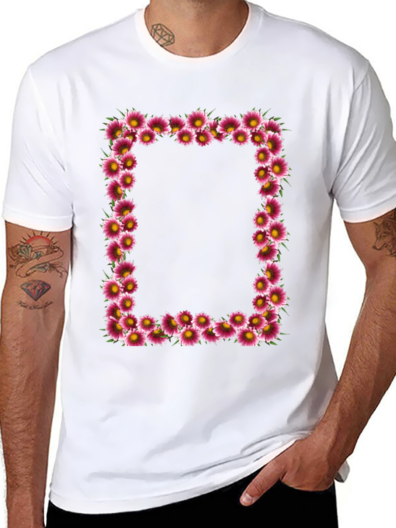 Floral Frame Black T-Shirt