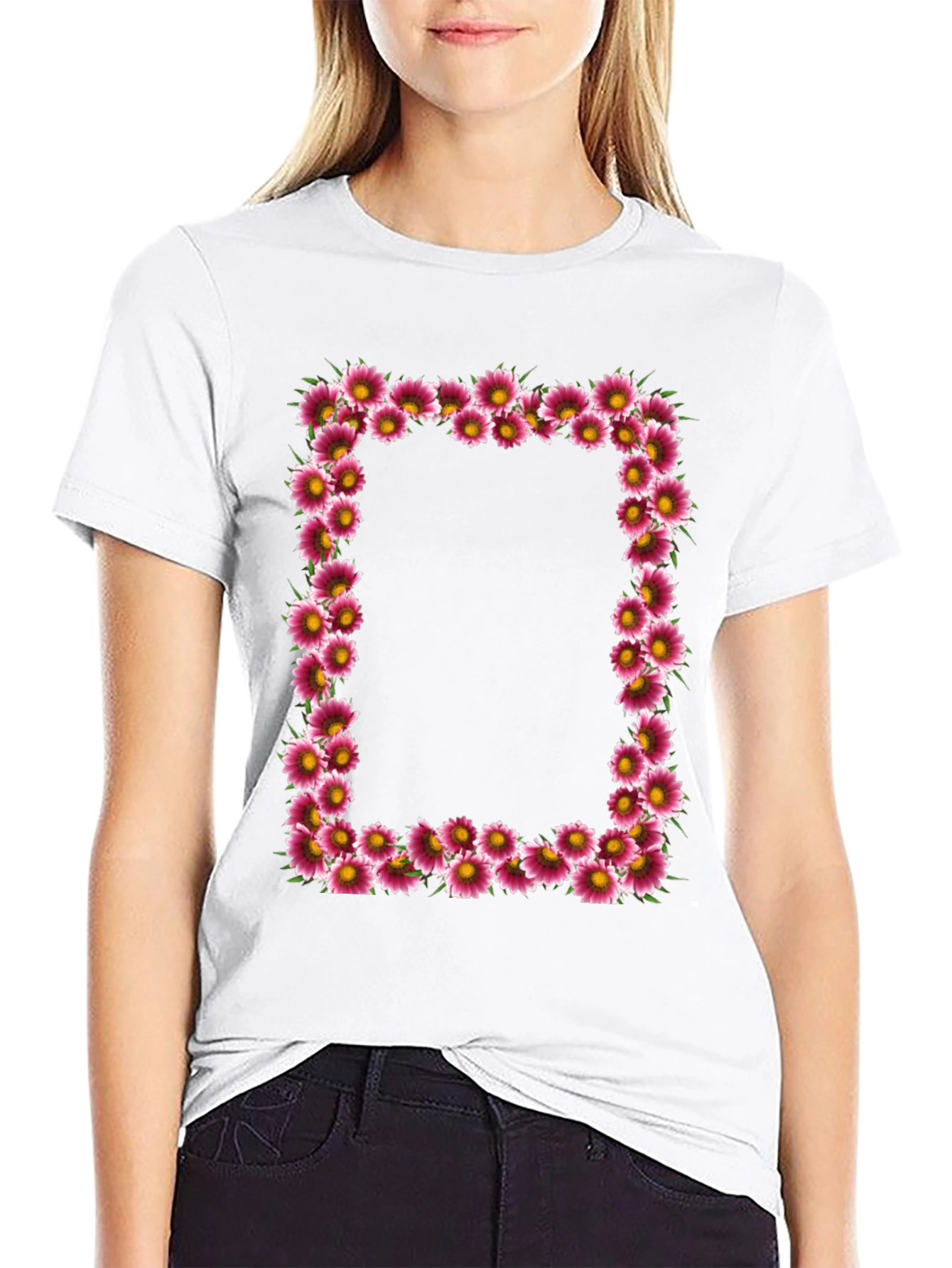 Floral Frame Black T-Shirt
