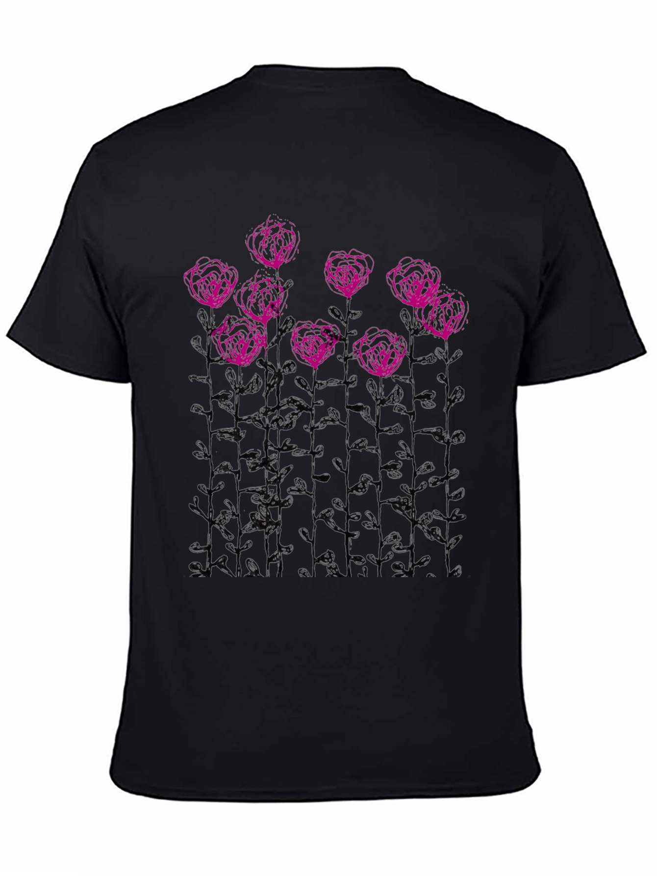 Floral Sketch Graphic Tee - Black Casual T-Shirt