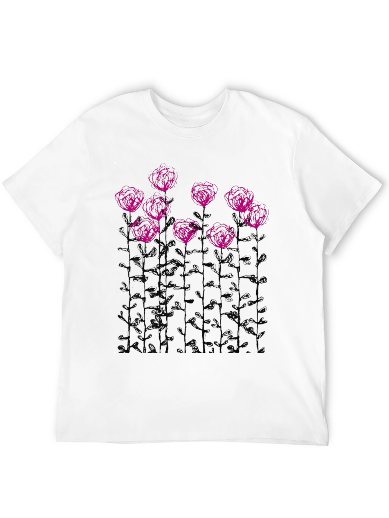 Floral Sketch Graphic Tee - Black Casual T-Shirt