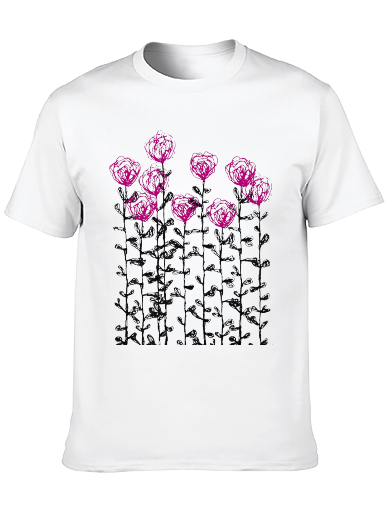 Floral Sketch Graphic Tee - Black Casual T-Shirt