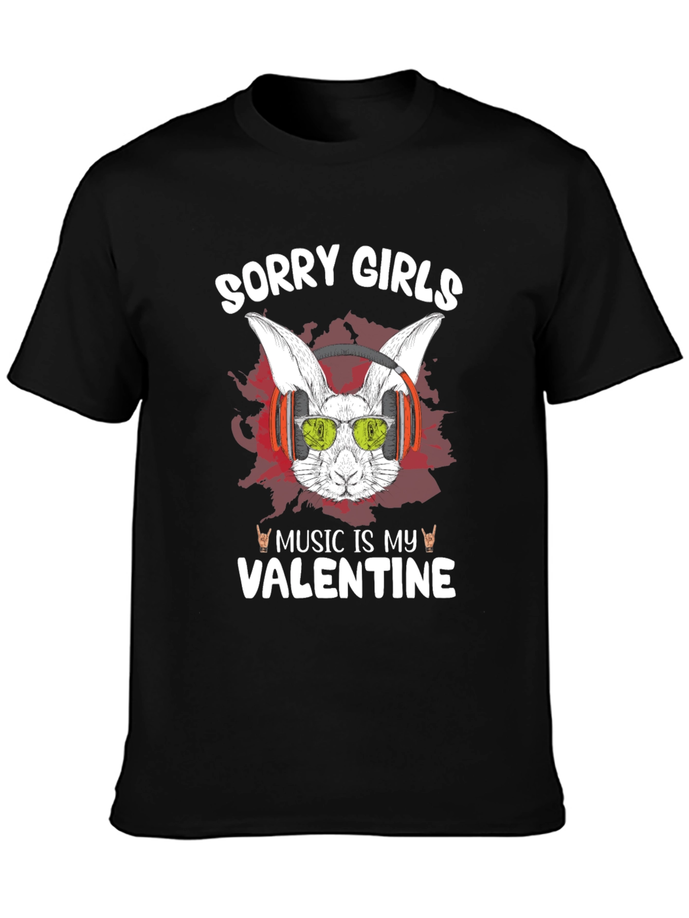 Music Is My Valentine Rabbit Graphic T-Shirt