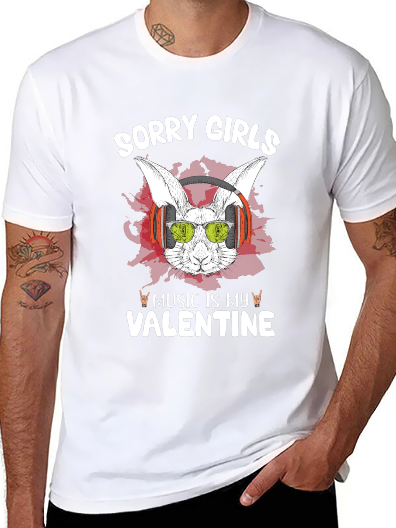 Music Is My Valentine Rabbit Graphic T-Shirt