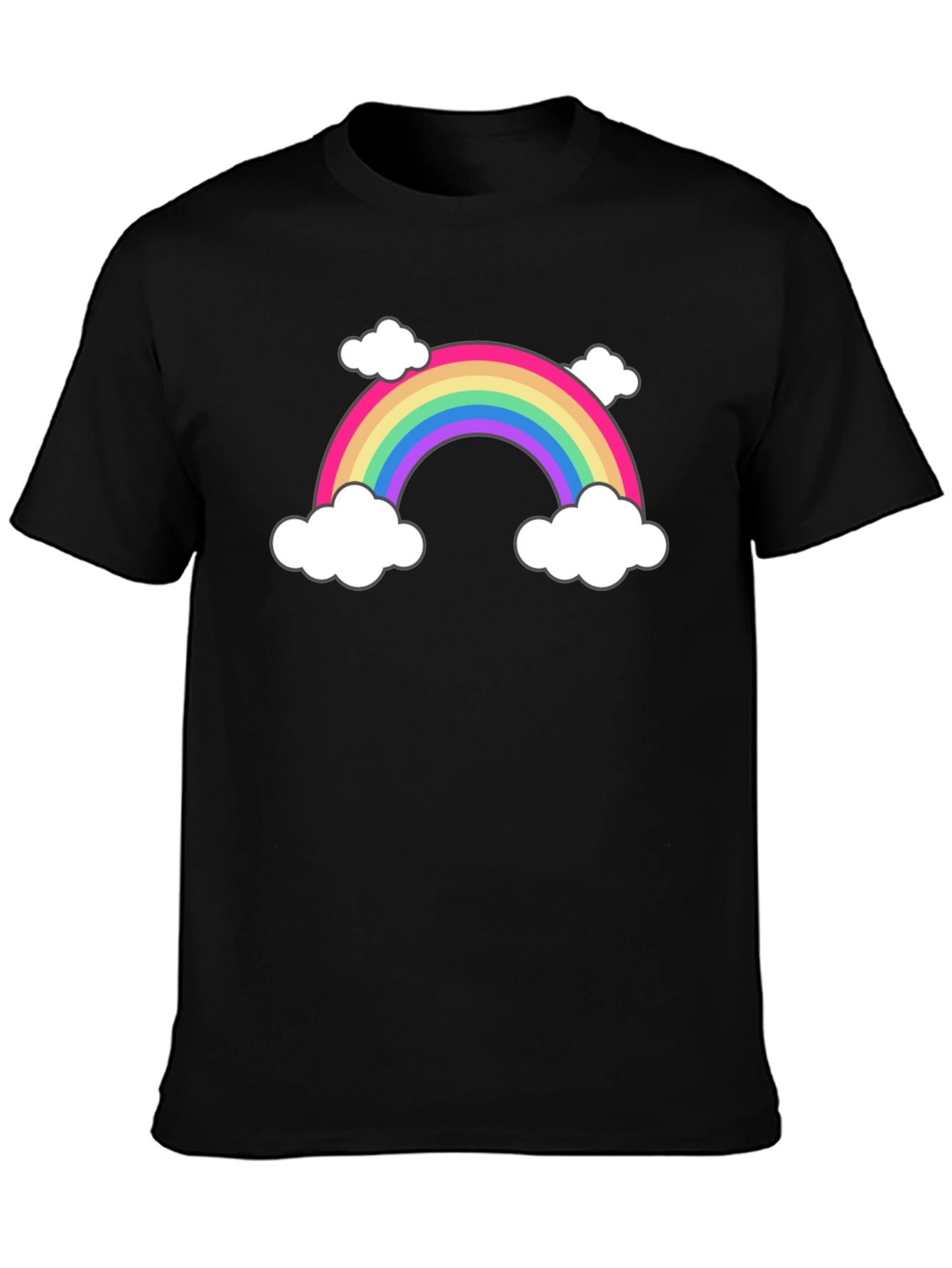 Rainbow & Cloud Graphic Tee - Black Cotton T-Shirt