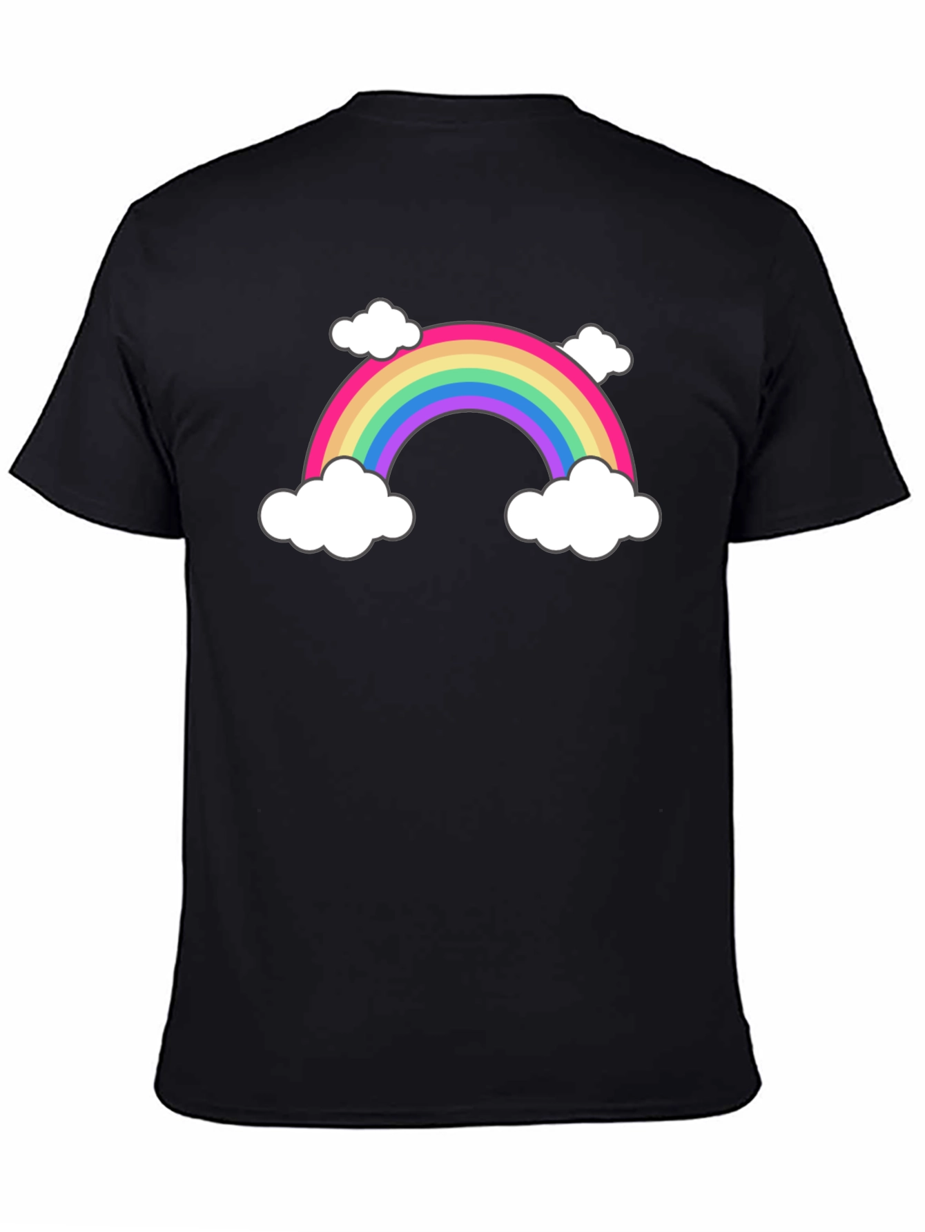 Rainbow & Cloud Graphic Tee - Black Cotton T-Shirt