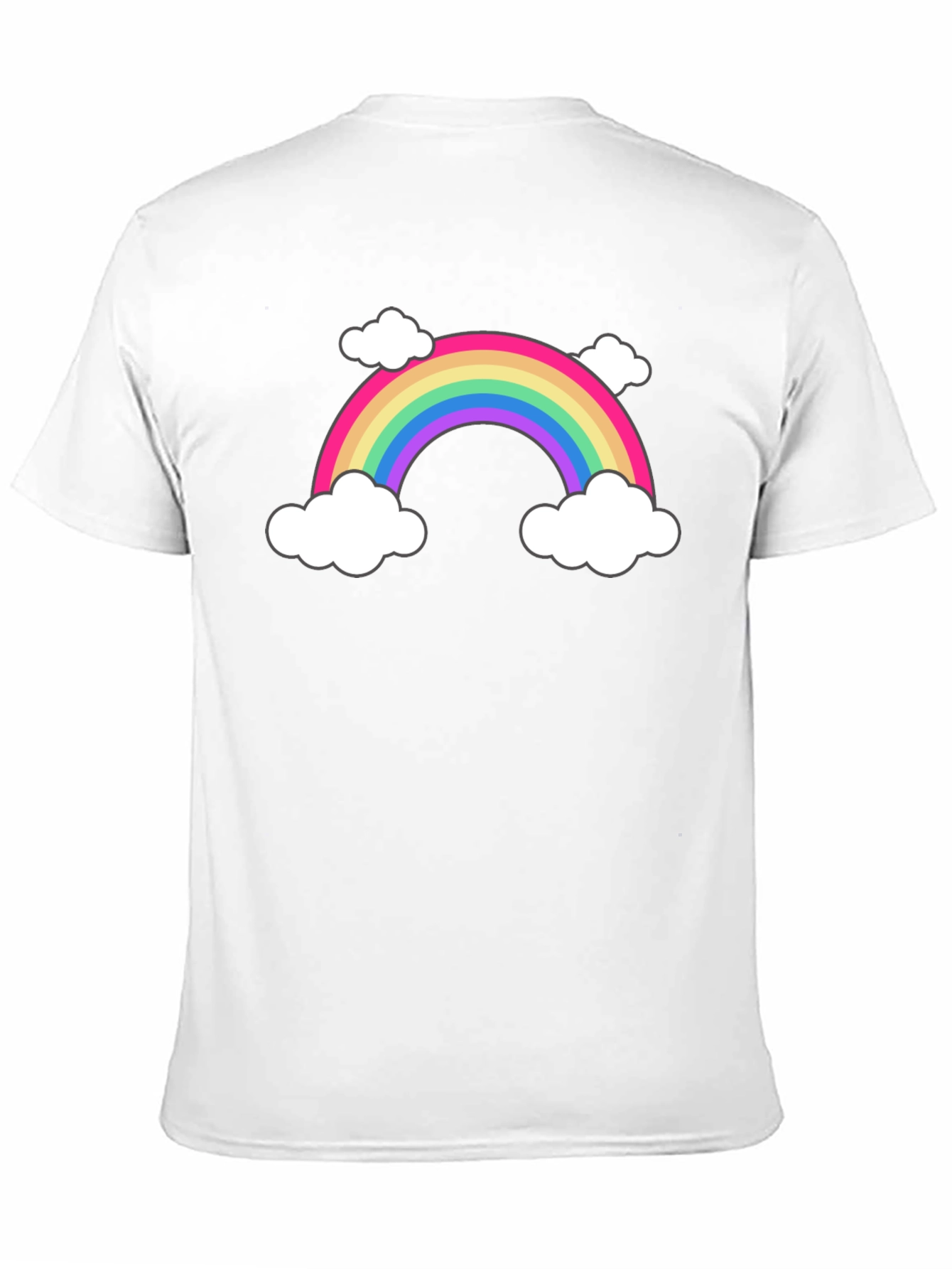 Rainbow & Cloud Graphic Tee - Black Cotton T-Shirt