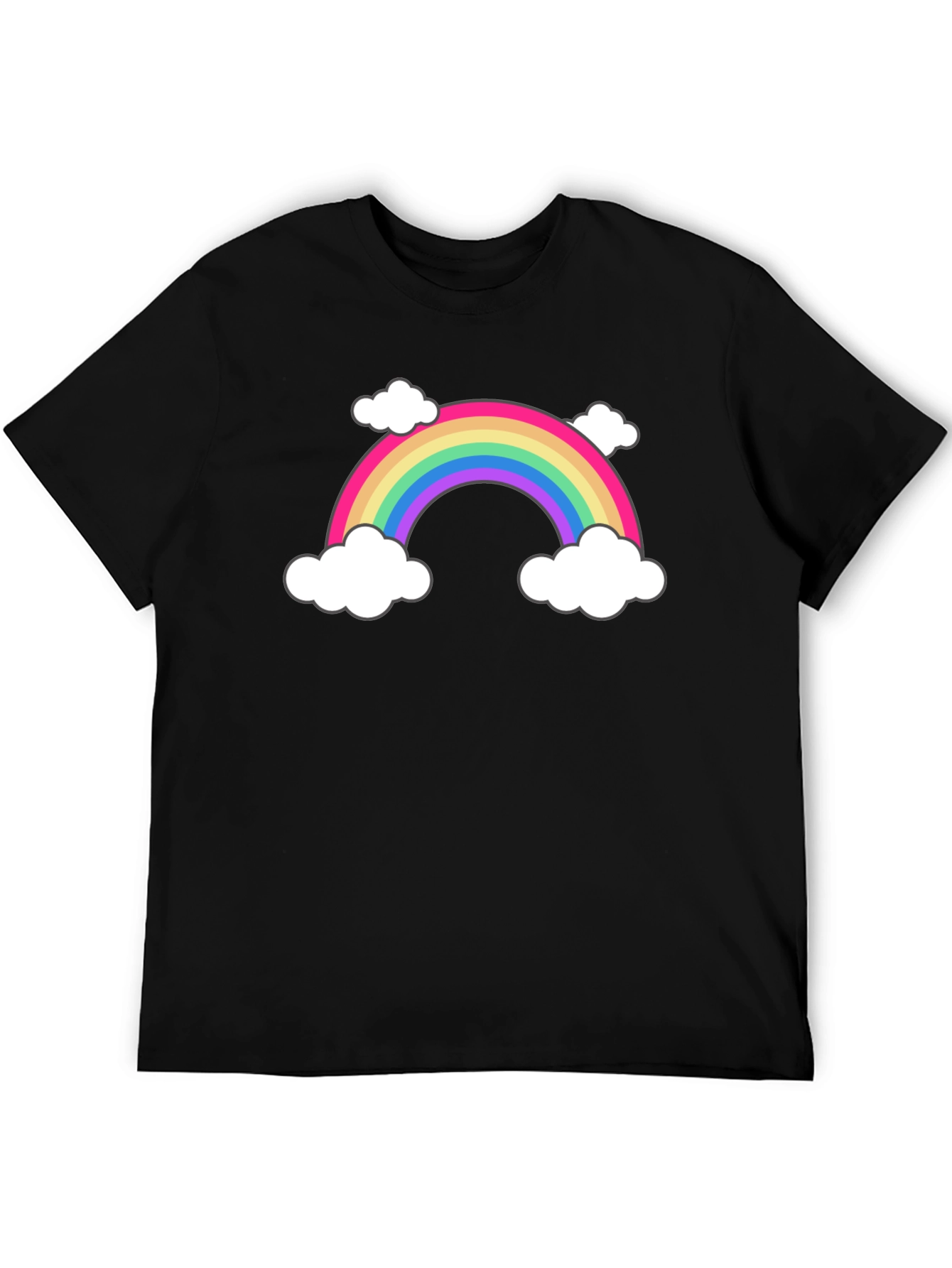 Rainbow & Cloud Graphic Tee - Black Cotton T-Shirt