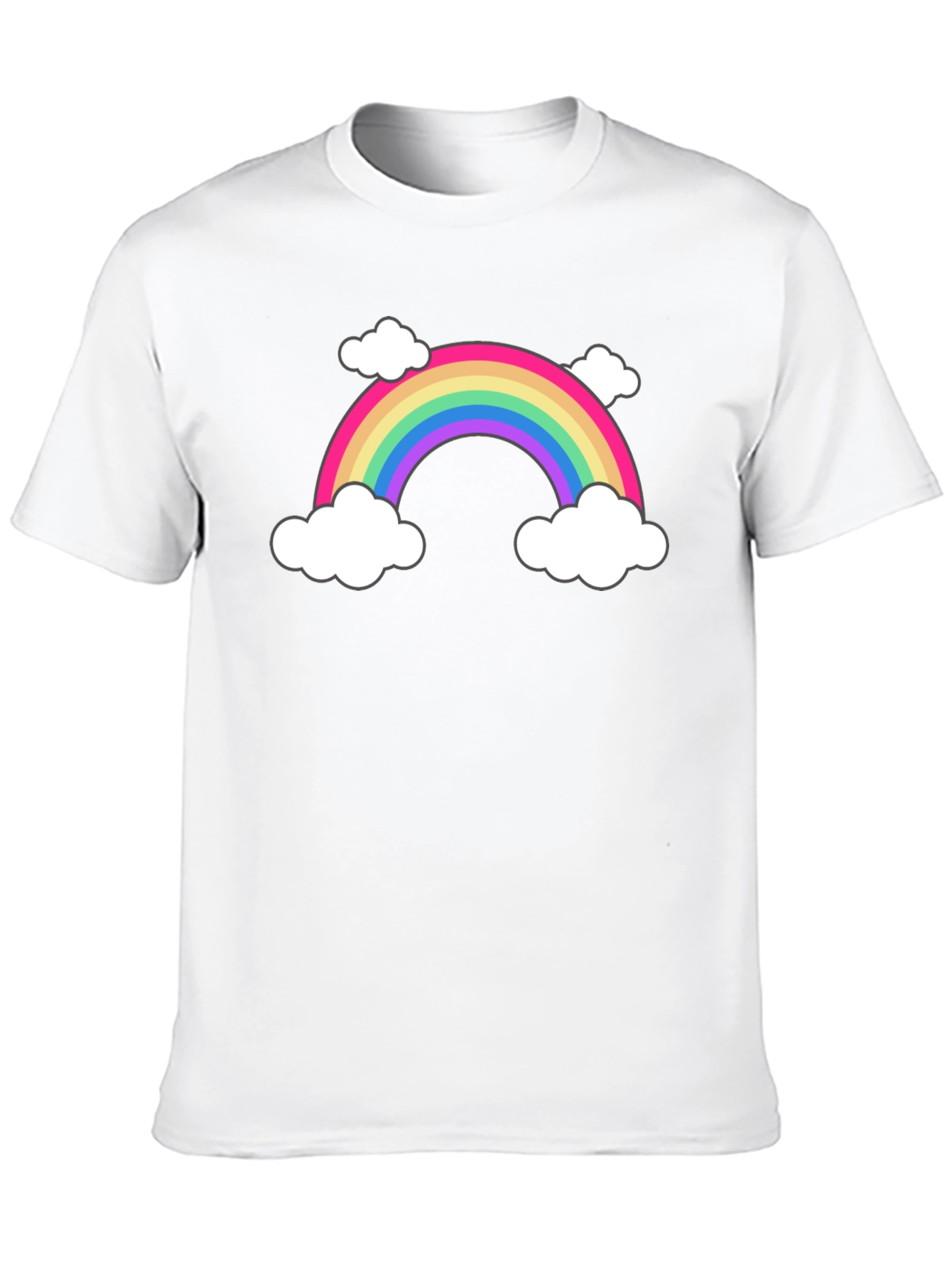 Rainbow & Cloud Graphic Tee - Black Cotton T-Shirt