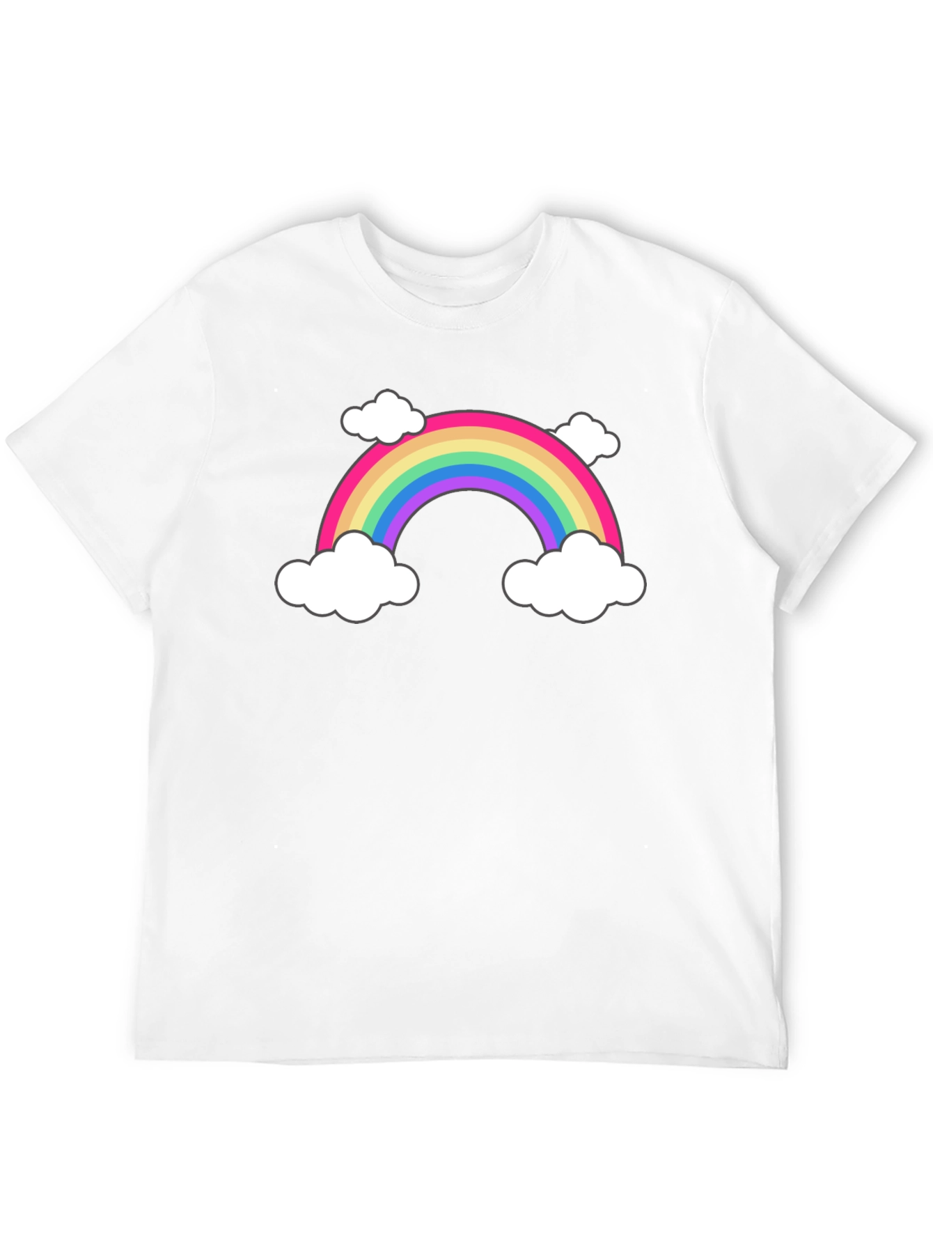 Rainbow & Cloud Graphic Tee - Black Cotton T-Shirt