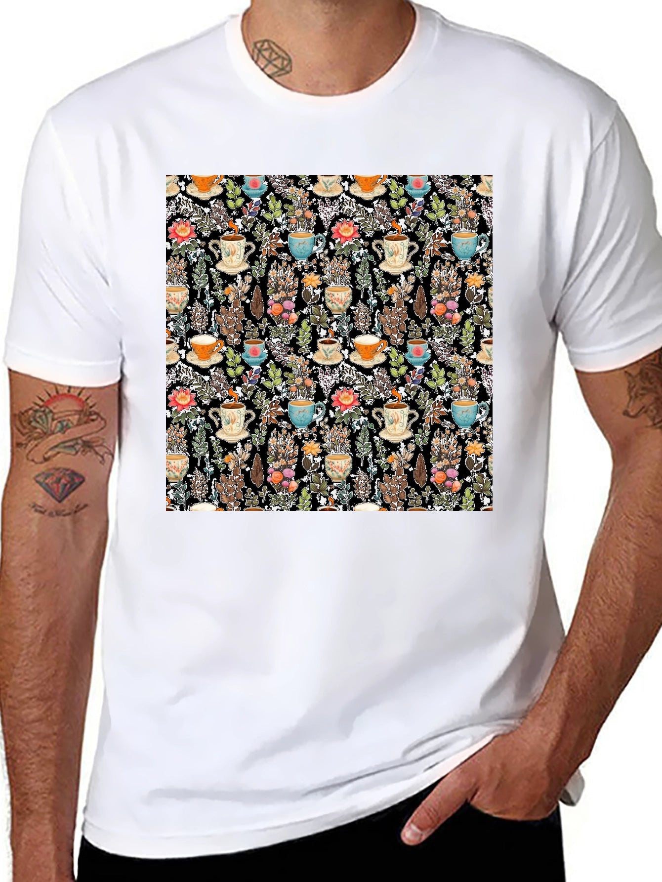 Botanical Tea Party Black T-Shirt