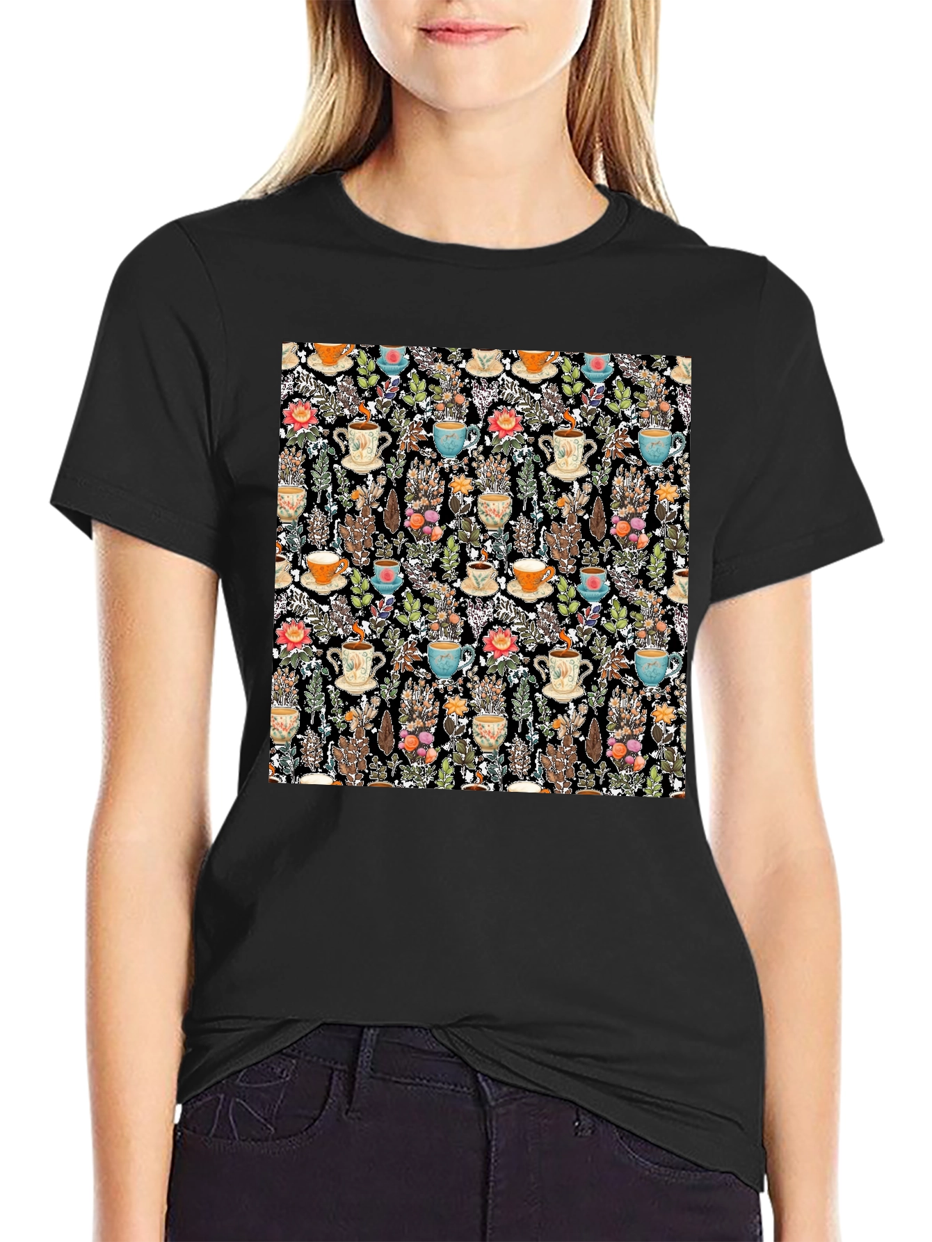 Botanical Tea Party Black T-Shirt