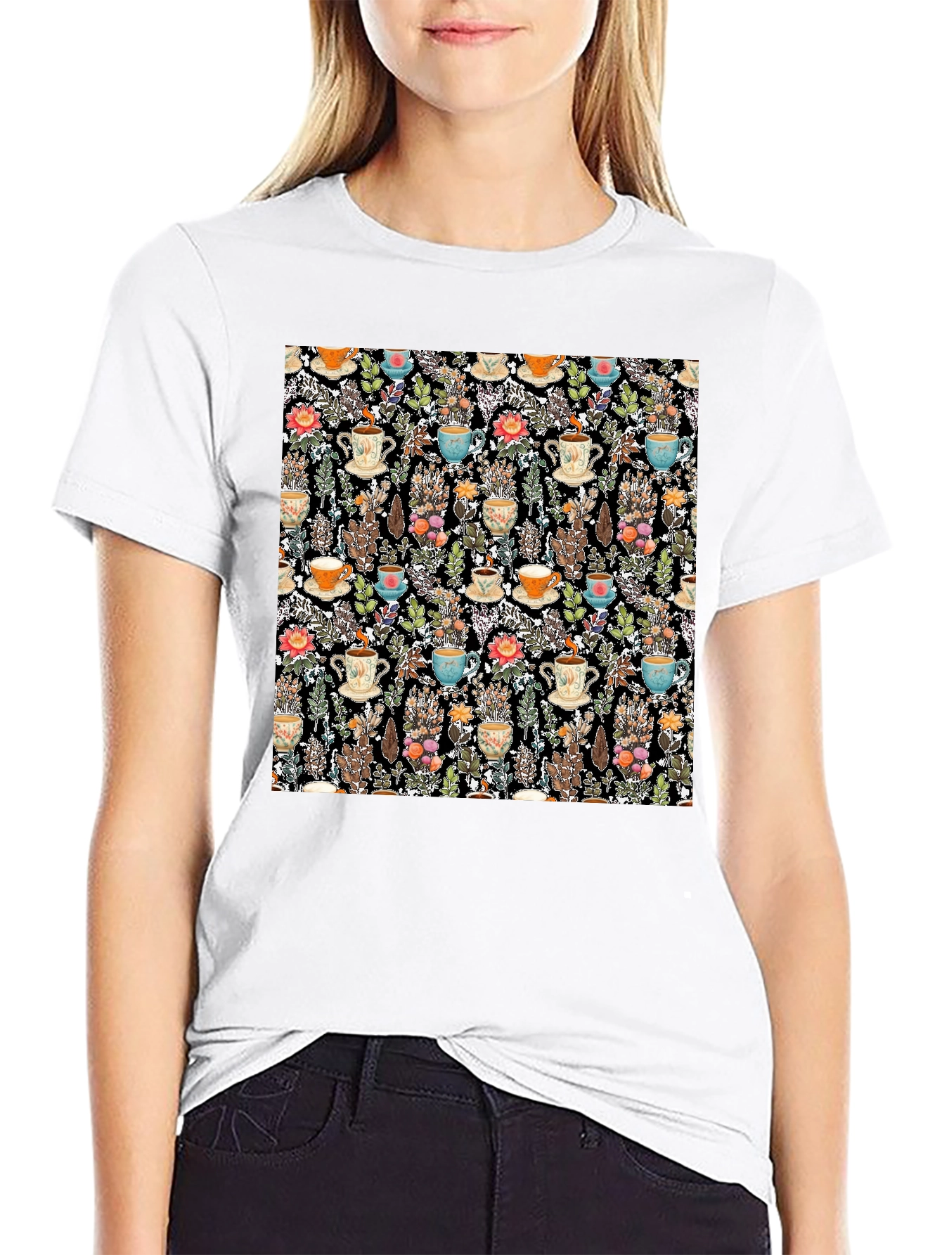 Botanical Tea Party Black T-Shirt