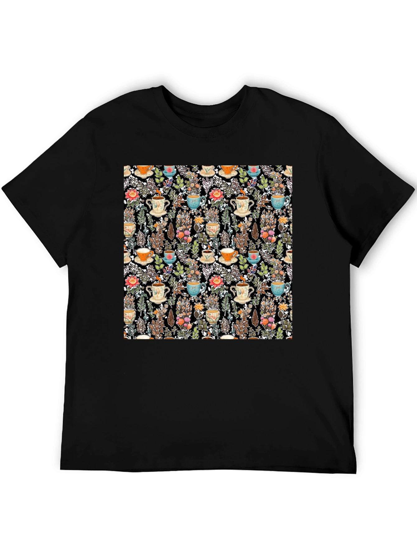 Botanical Tea Party Black T-Shirt