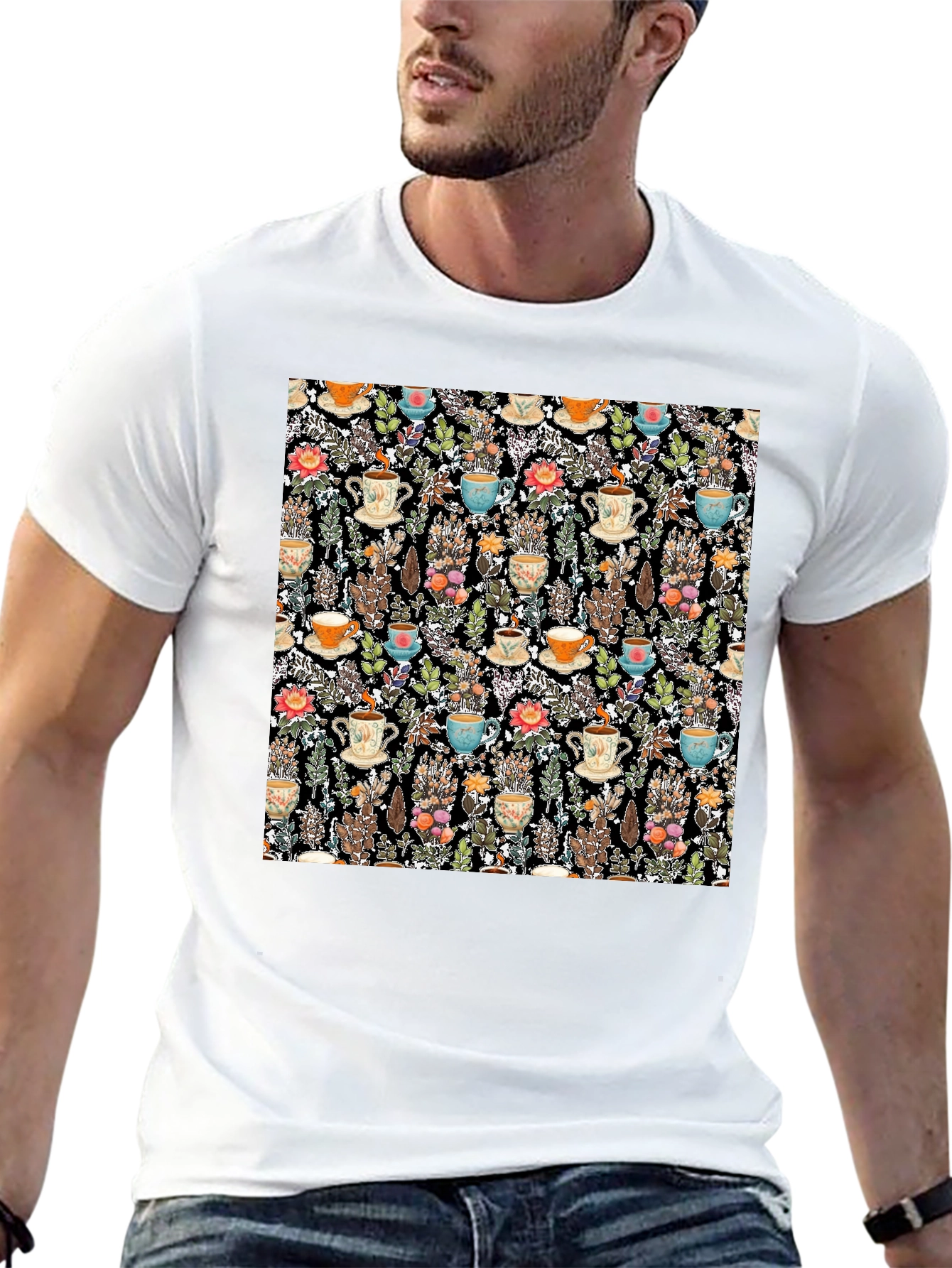 Botanical Tea Party Black T-Shirt