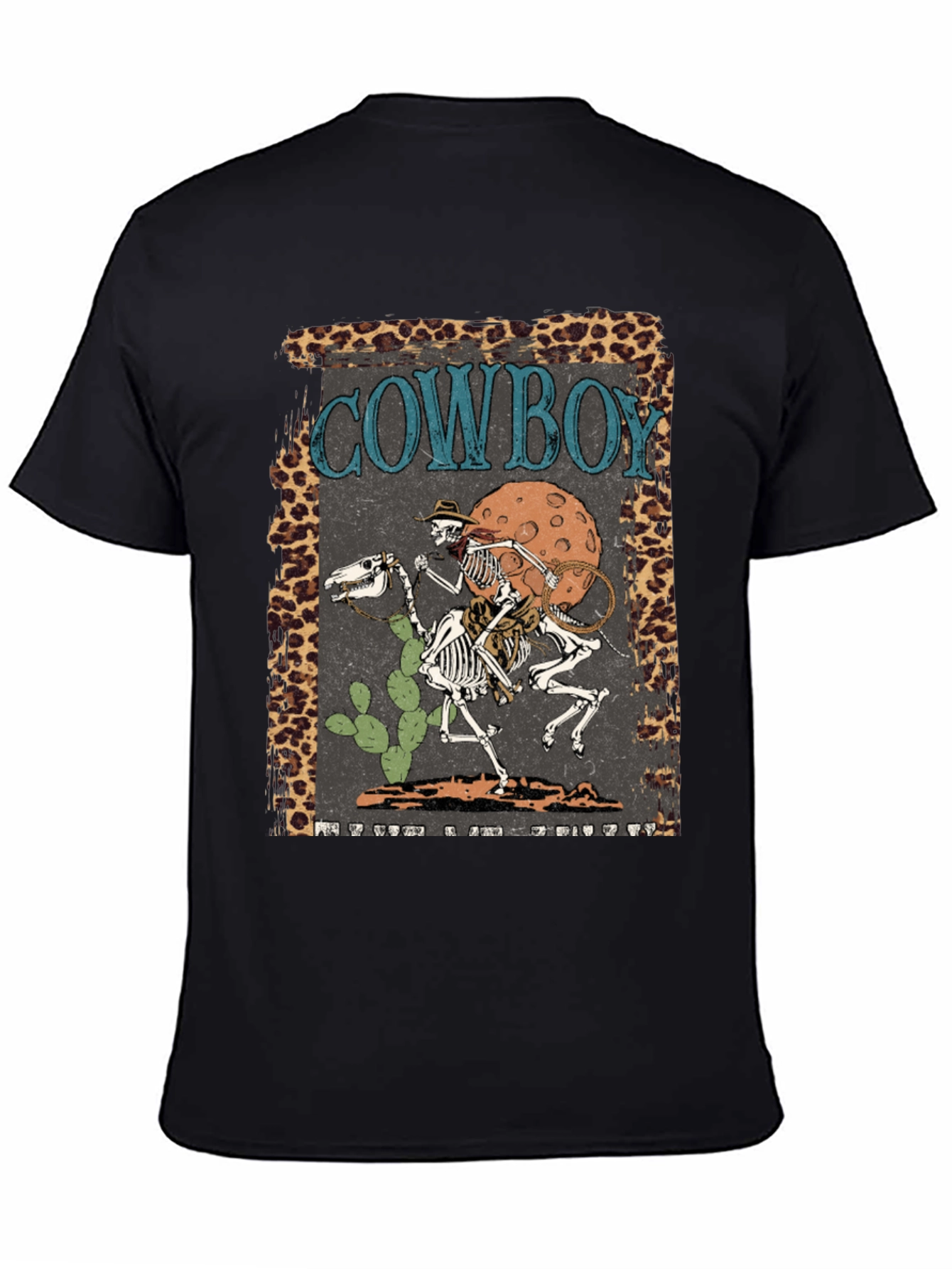 Cowboy Skeleton Graphic Tee - Leopard Print