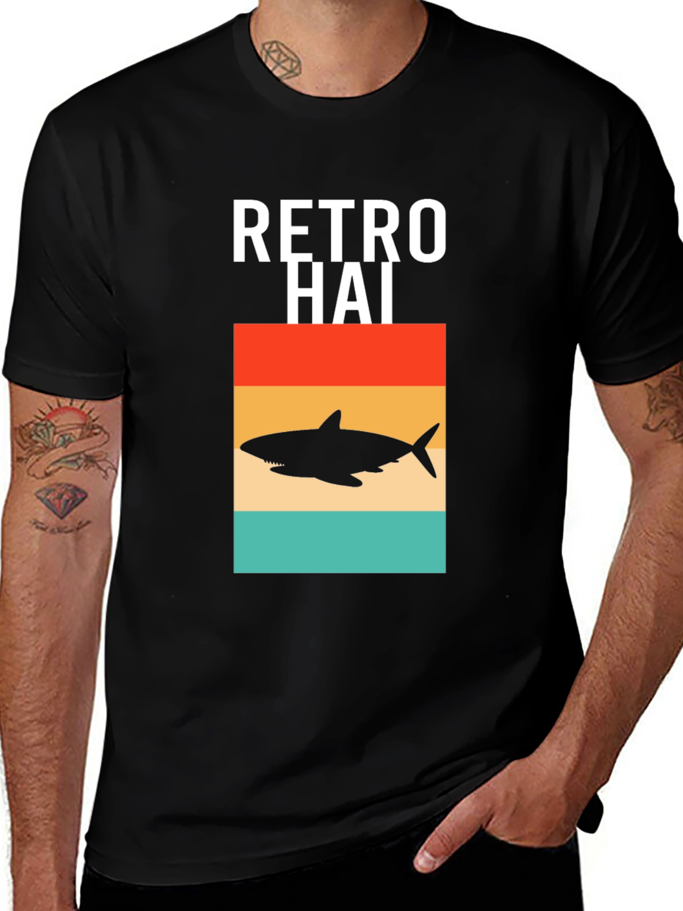 Retro Hai Shark Graphic Tee - Black