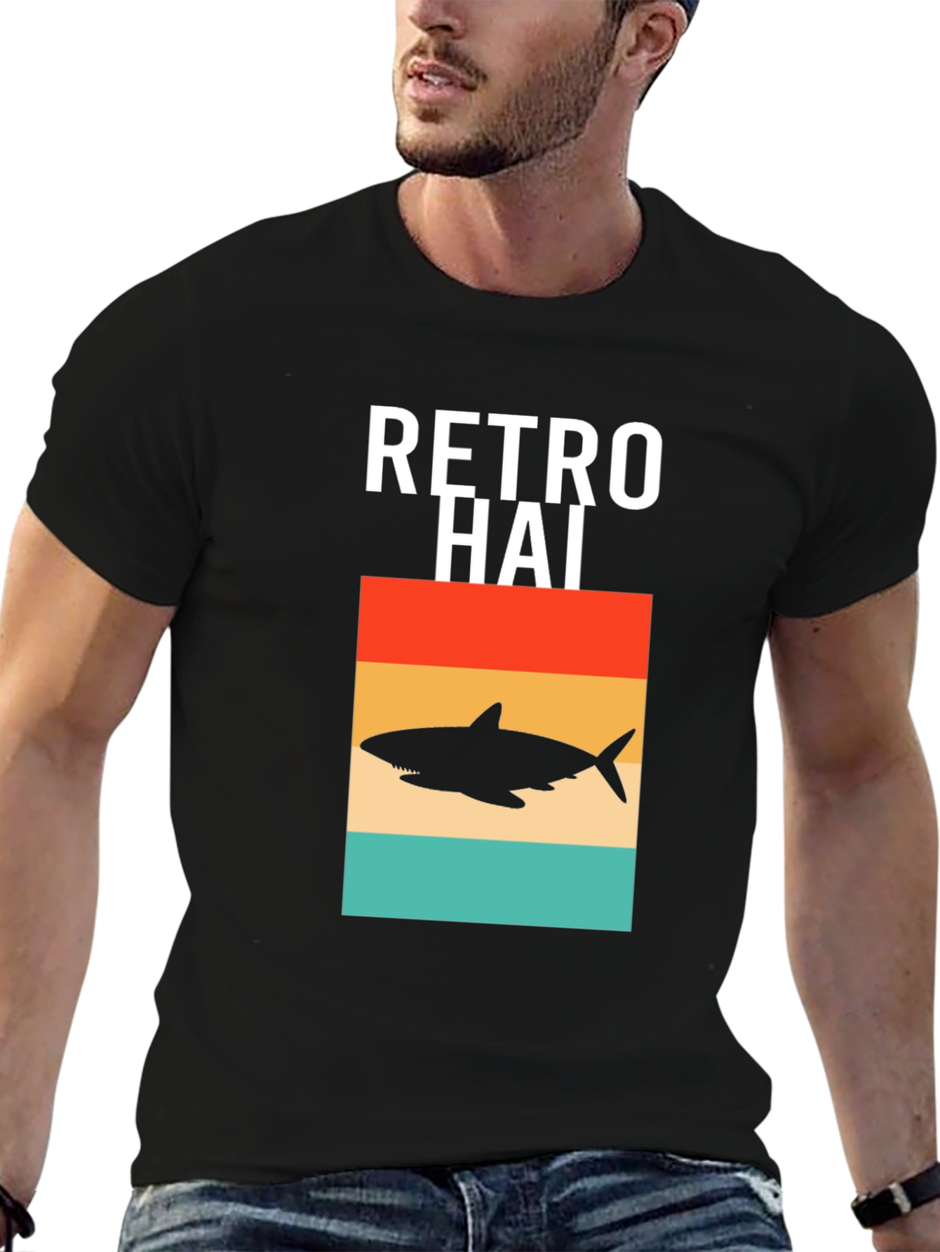 Retro Hai Shark Graphic Tee - Black