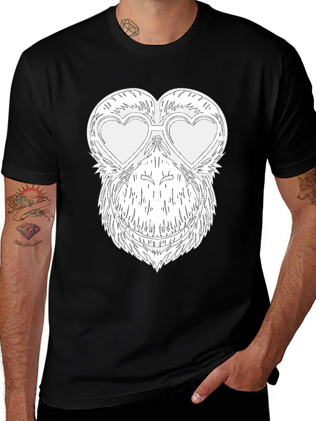 Funny Monkey Heart Glasses Graphic Tee
