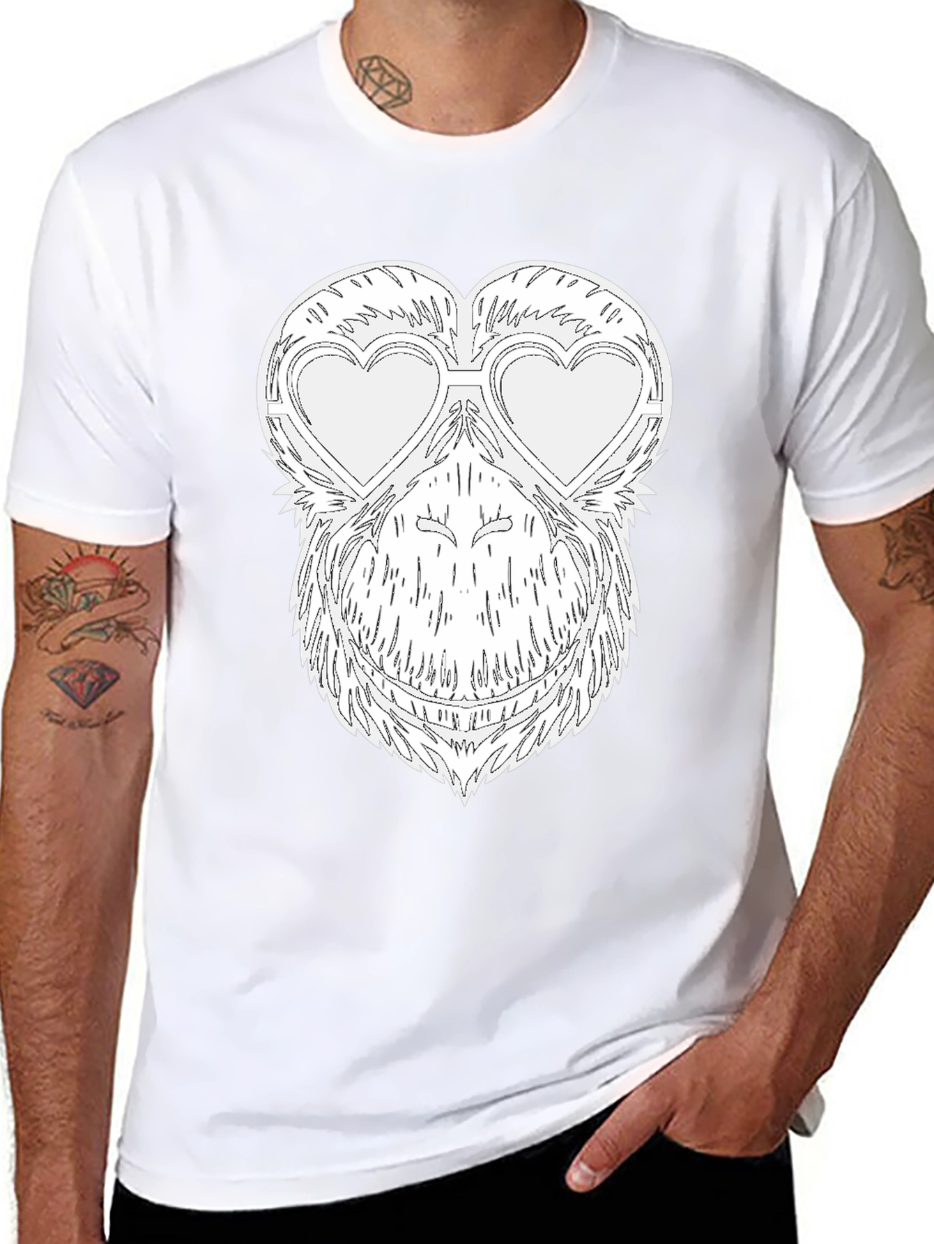Funny Monkey Heart Glasses Graphic Tee