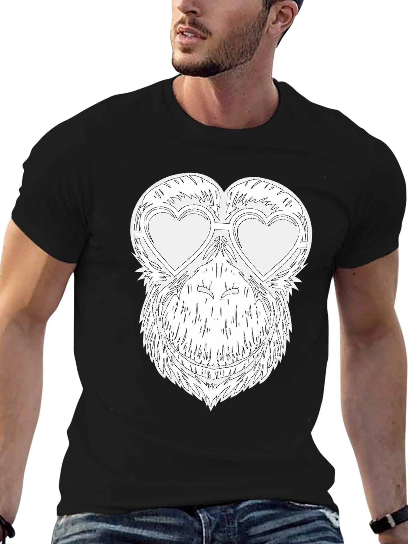 Funny Monkey Heart Glasses Graphic Tee