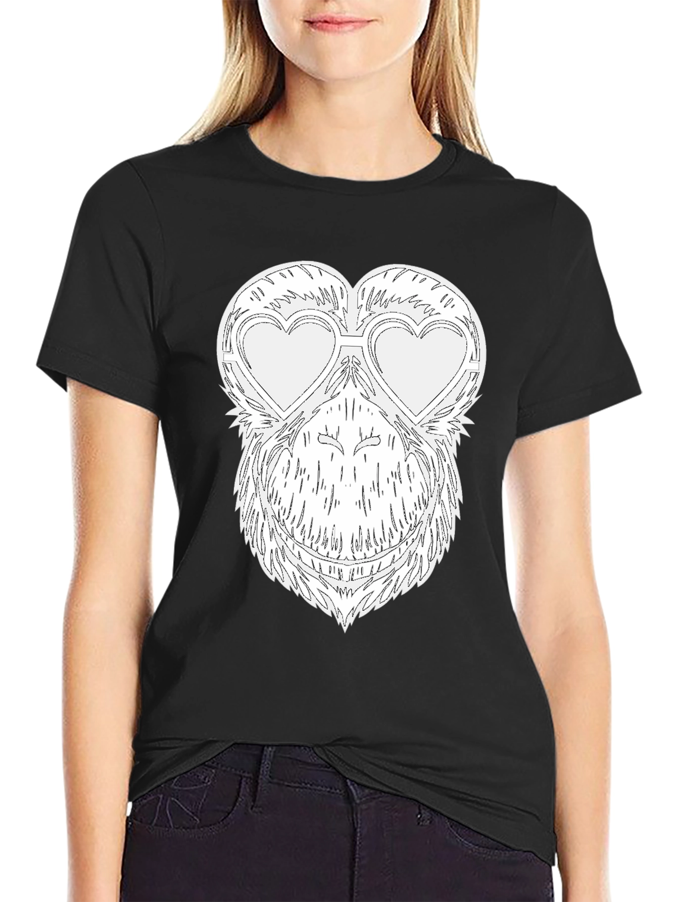 Funny Monkey Heart Glasses Graphic Tee