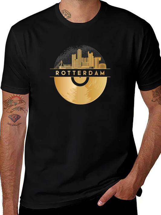 Rotterdam Record Skyline T-Shirt - Gold Cityscape Tee