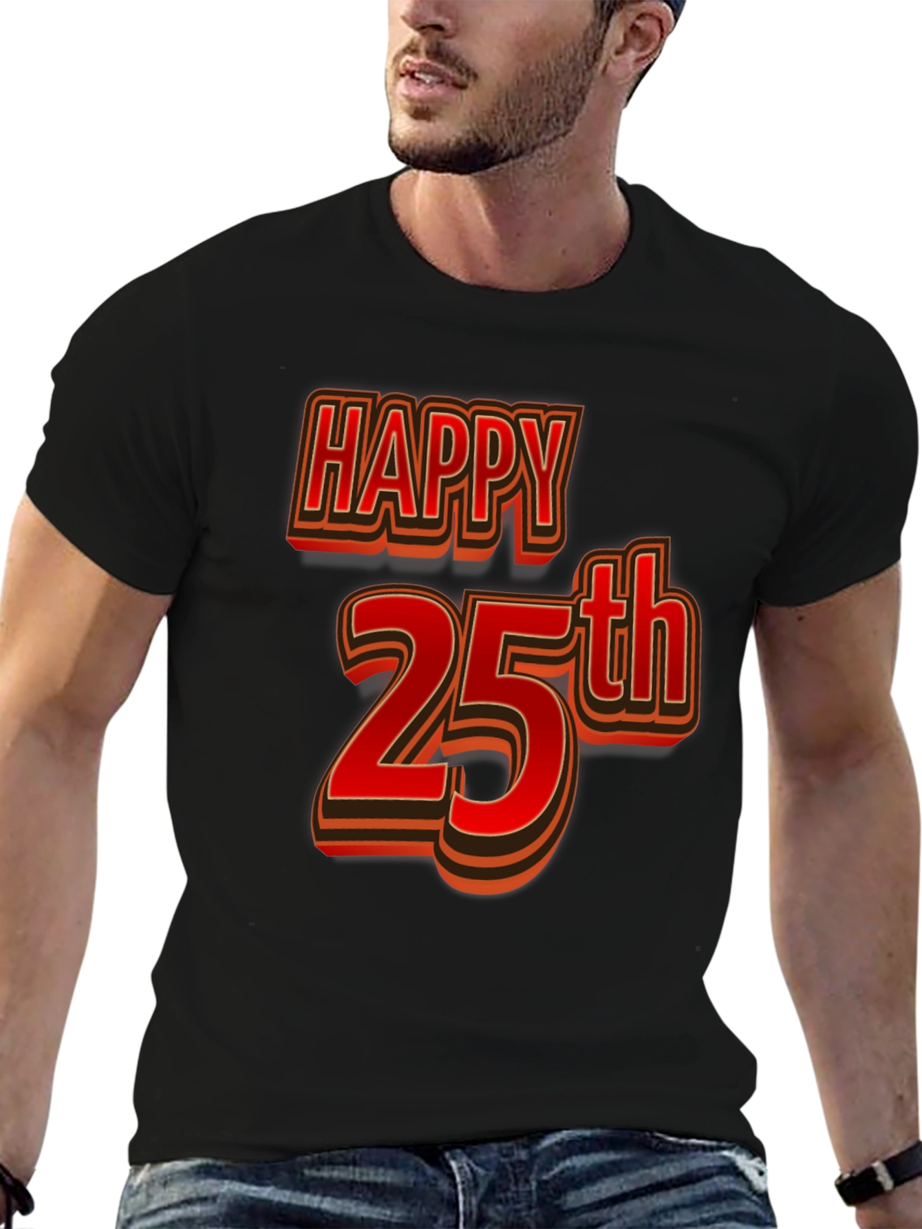 Happy 25th Birthday T-Shirt - Black Graphic Tee
