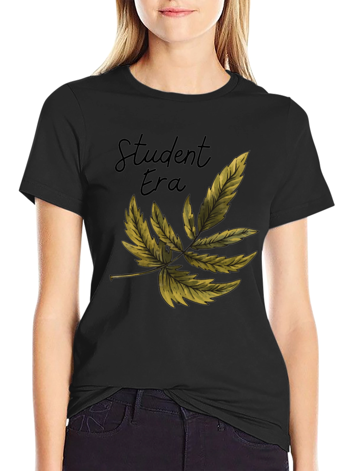 Student Era Leaf Graphic Black T-Shirt
