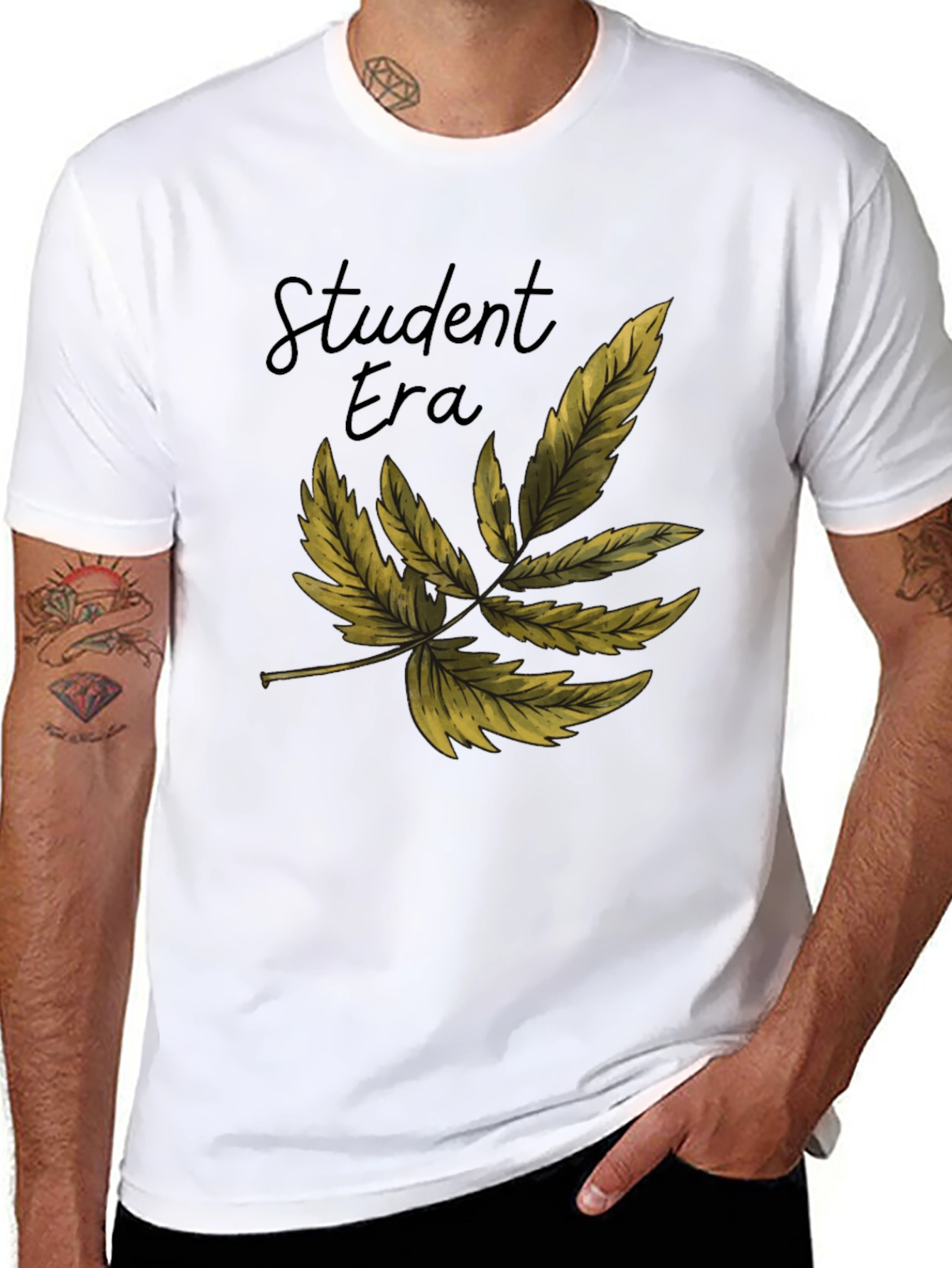 Student Era Leaf Graphic Black T-Shirt