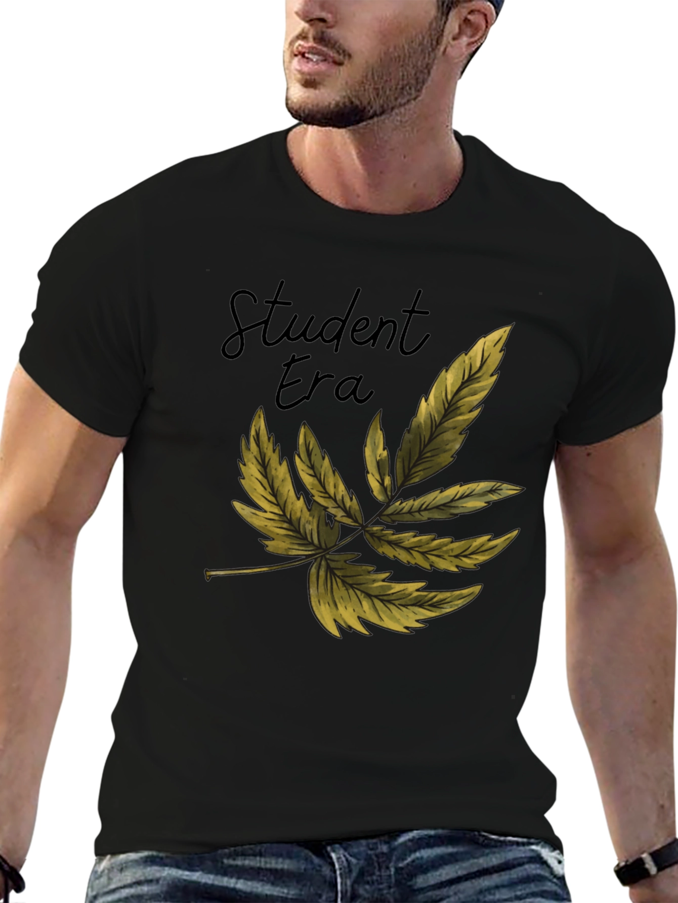 Student Era Leaf Graphic Black T-Shirt