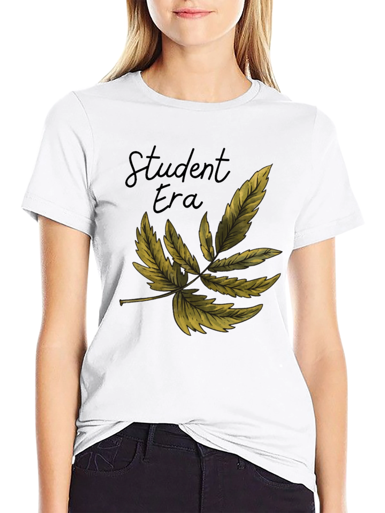 Student Era Leaf Graphic Black T-Shirt