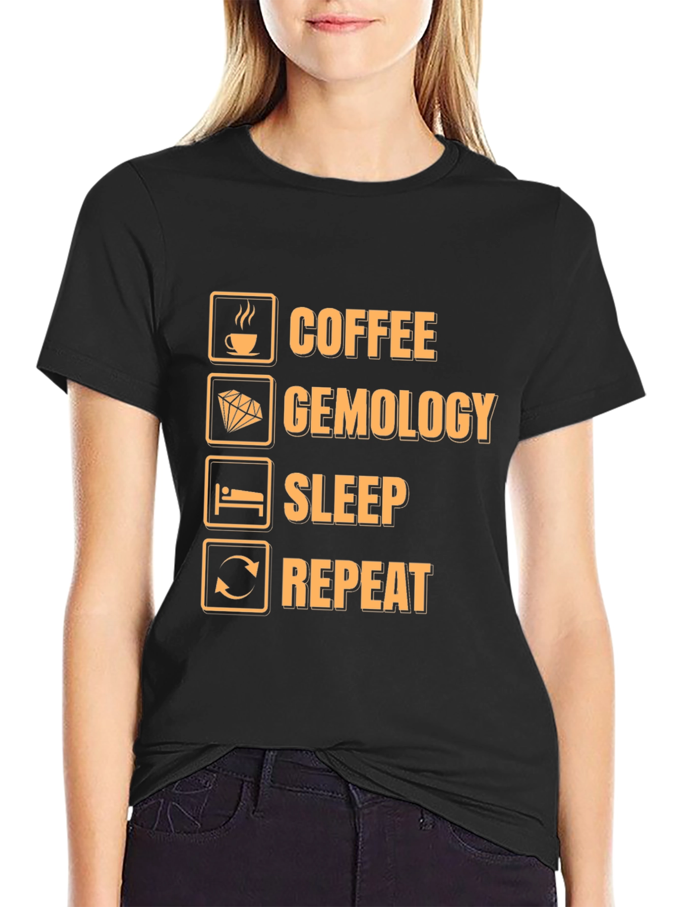 Coffee Gemology Sleep Repeat Funny Graphic T-Shirt