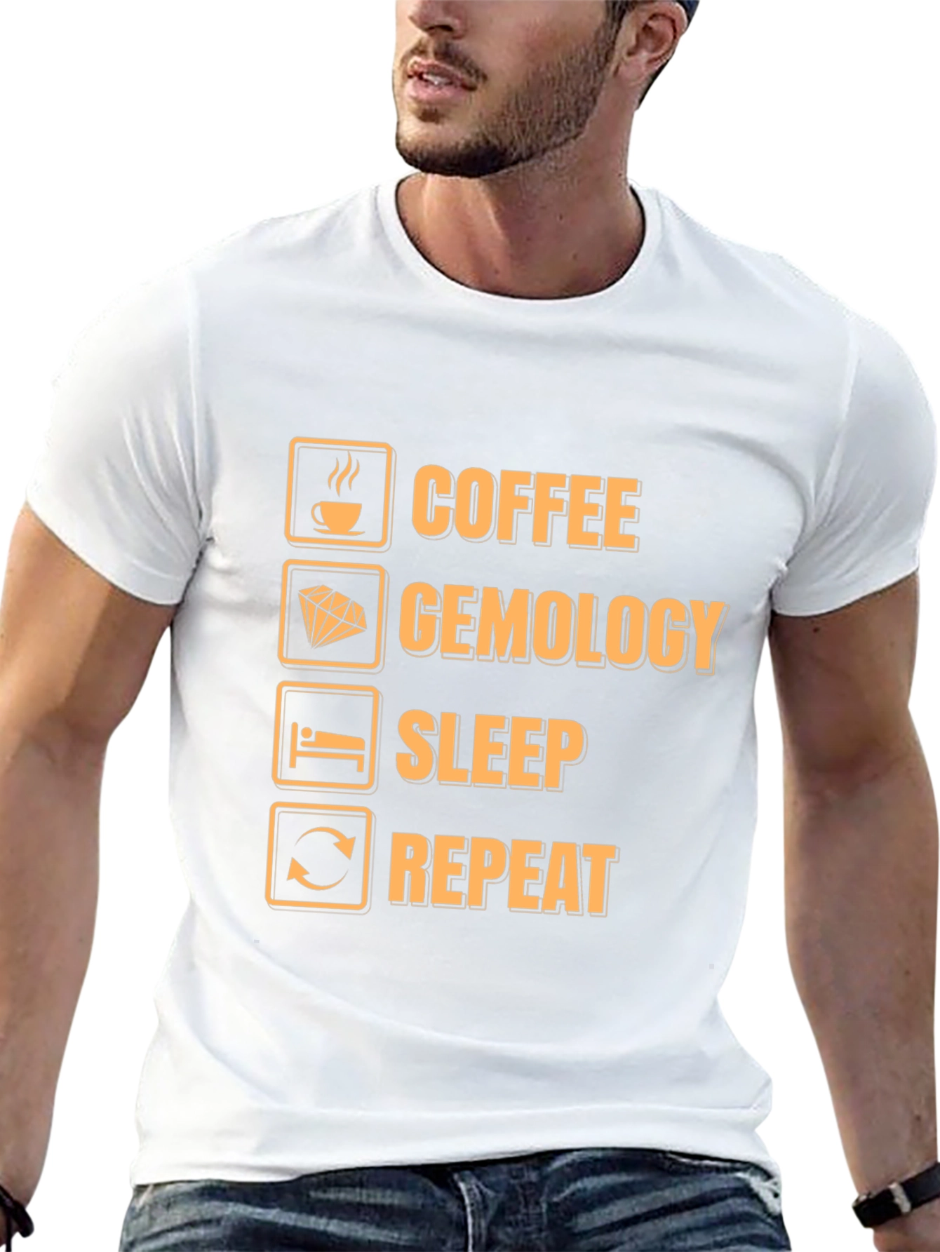 Coffee Gemology Sleep Repeat Funny Graphic T-Shirt