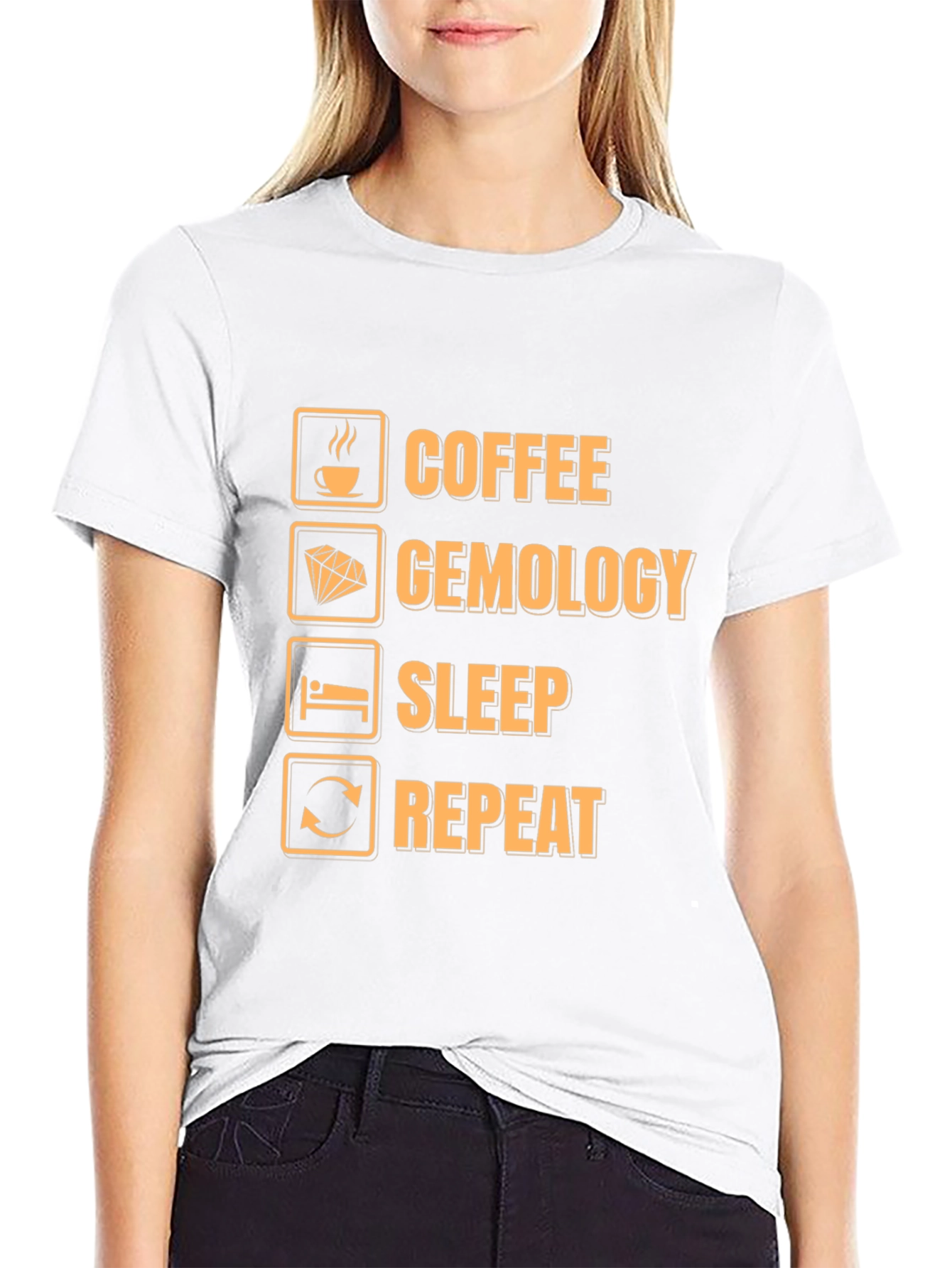 Coffee Gemology Sleep Repeat Funny Graphic T-Shirt
