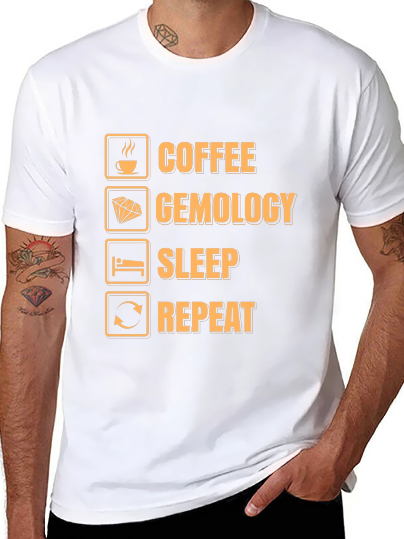 Coffee Gemology Sleep Repeat Funny Graphic T-Shirt