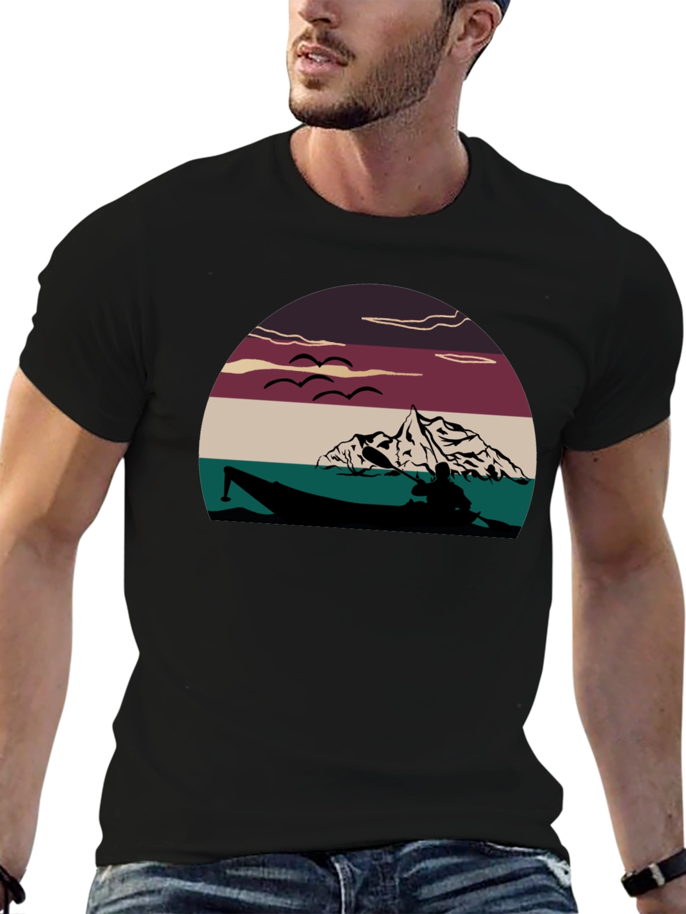 Kayak Lake Sunset Graphic T-Shirt