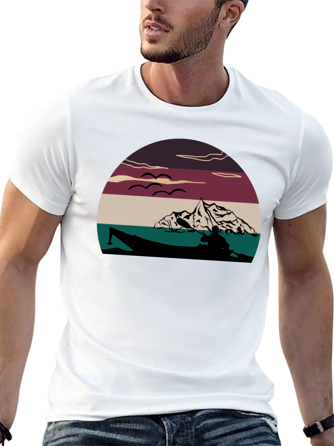 Kayak Lake Sunset Graphic T-Shirt