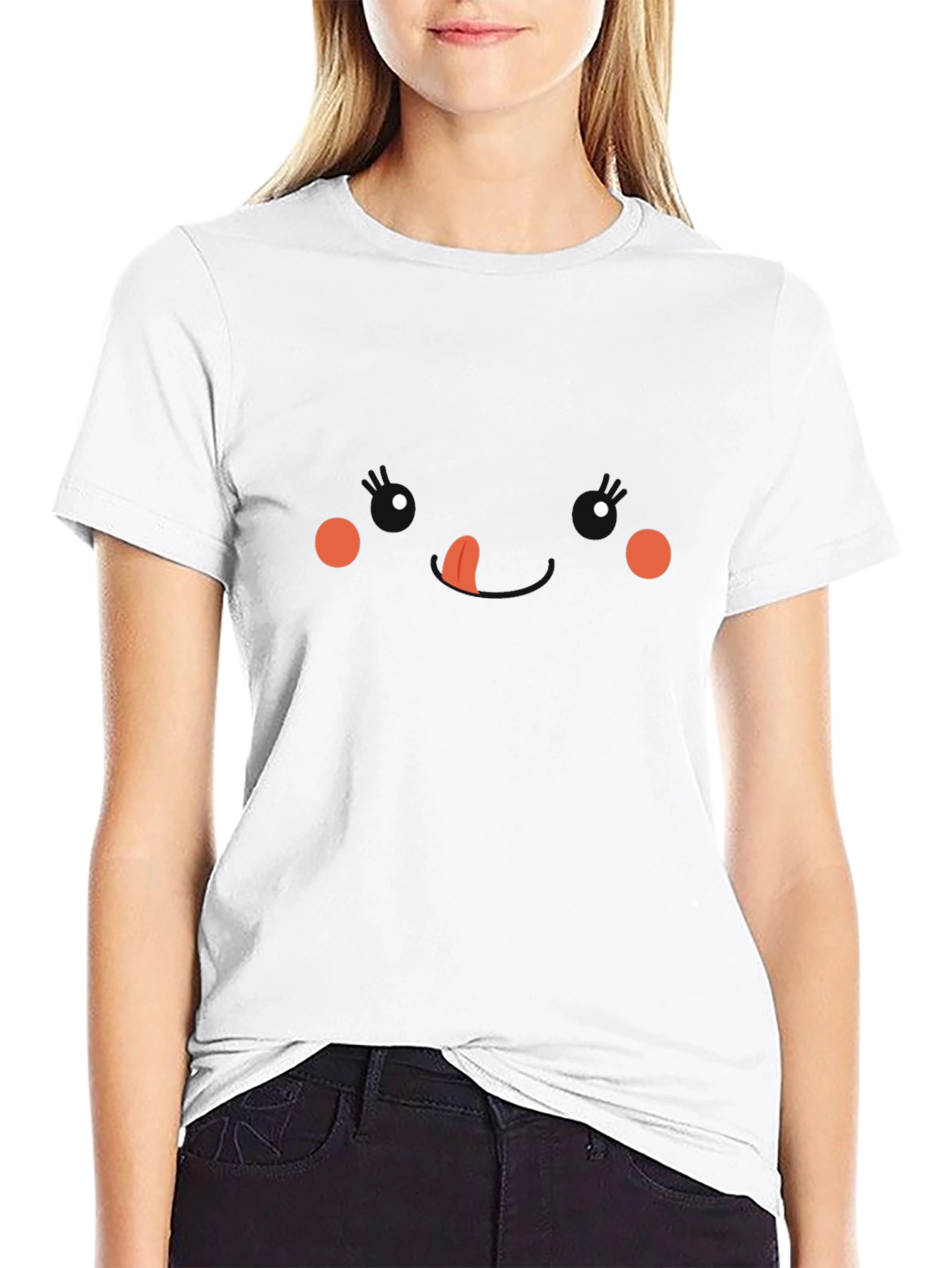 Cute Face Graphic Black T-Shirt