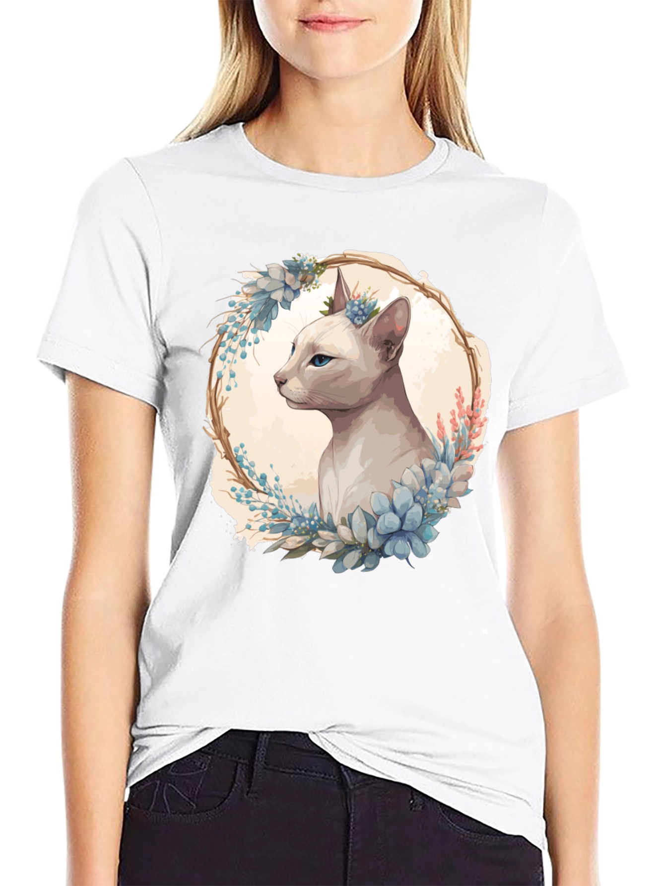 Floral Cat Tee - Artistic Graphic T-Shirt