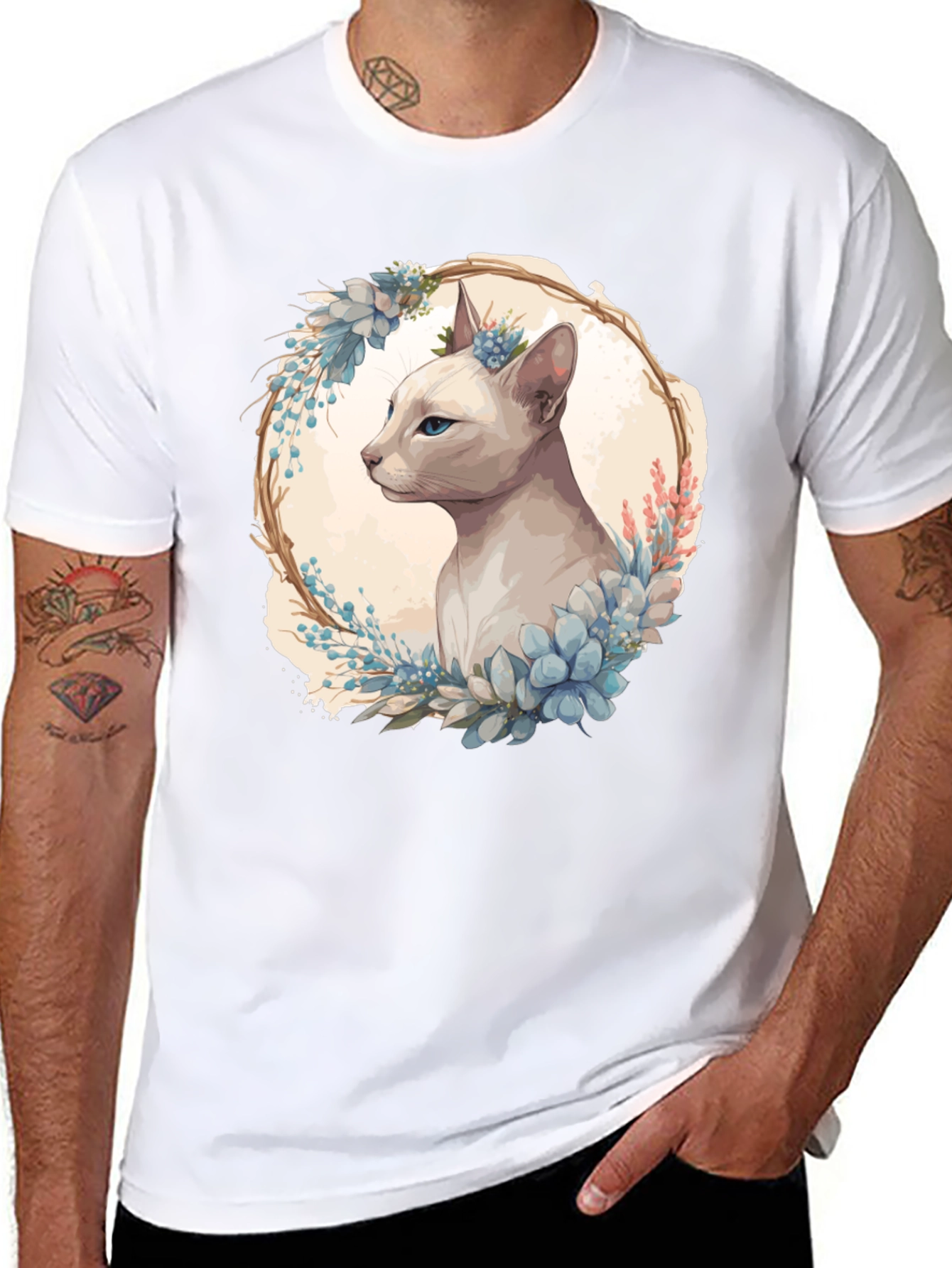 Floral Cat Tee - Artistic Graphic T-Shirt
