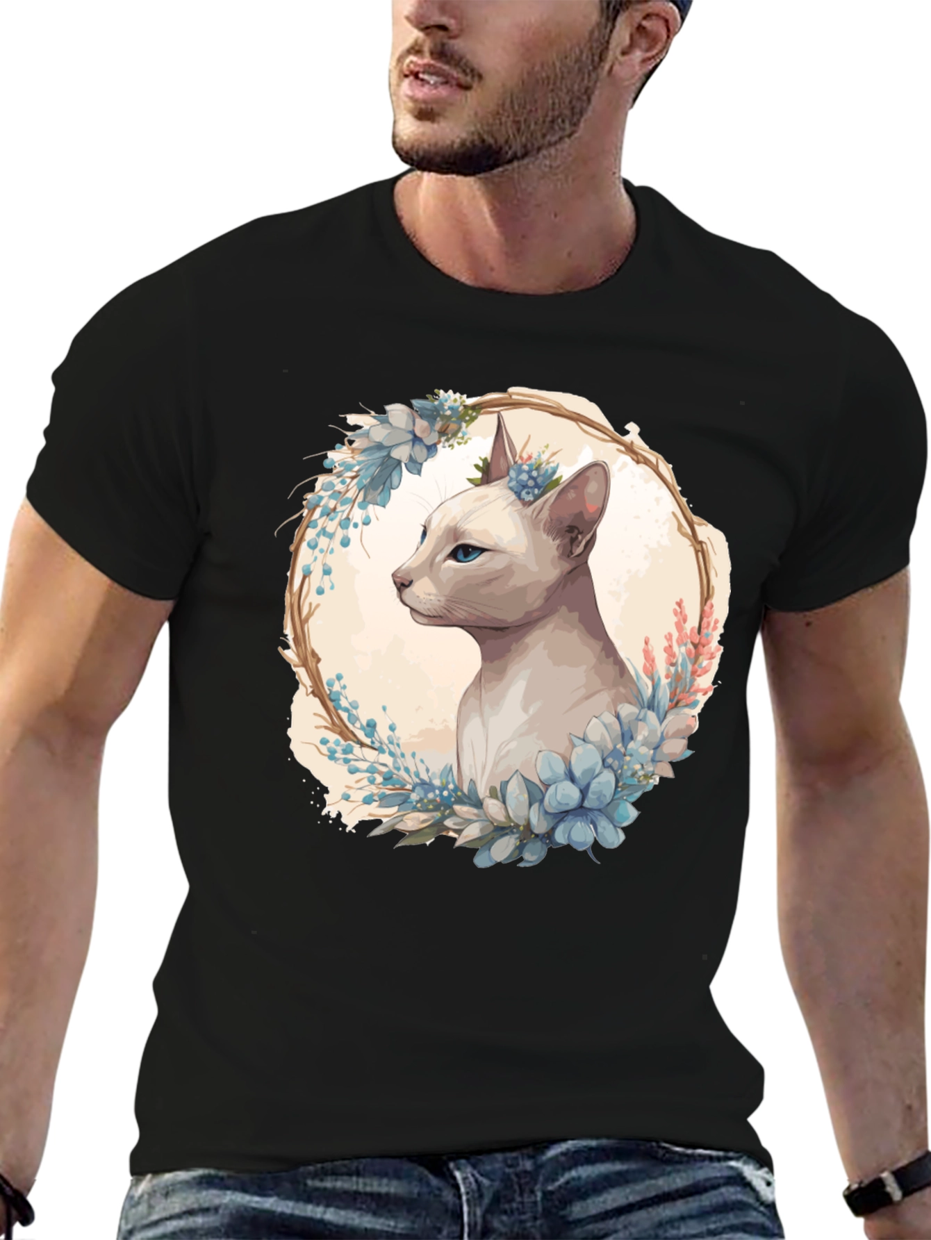 Floral Cat Tee - Artistic Graphic T-Shirt