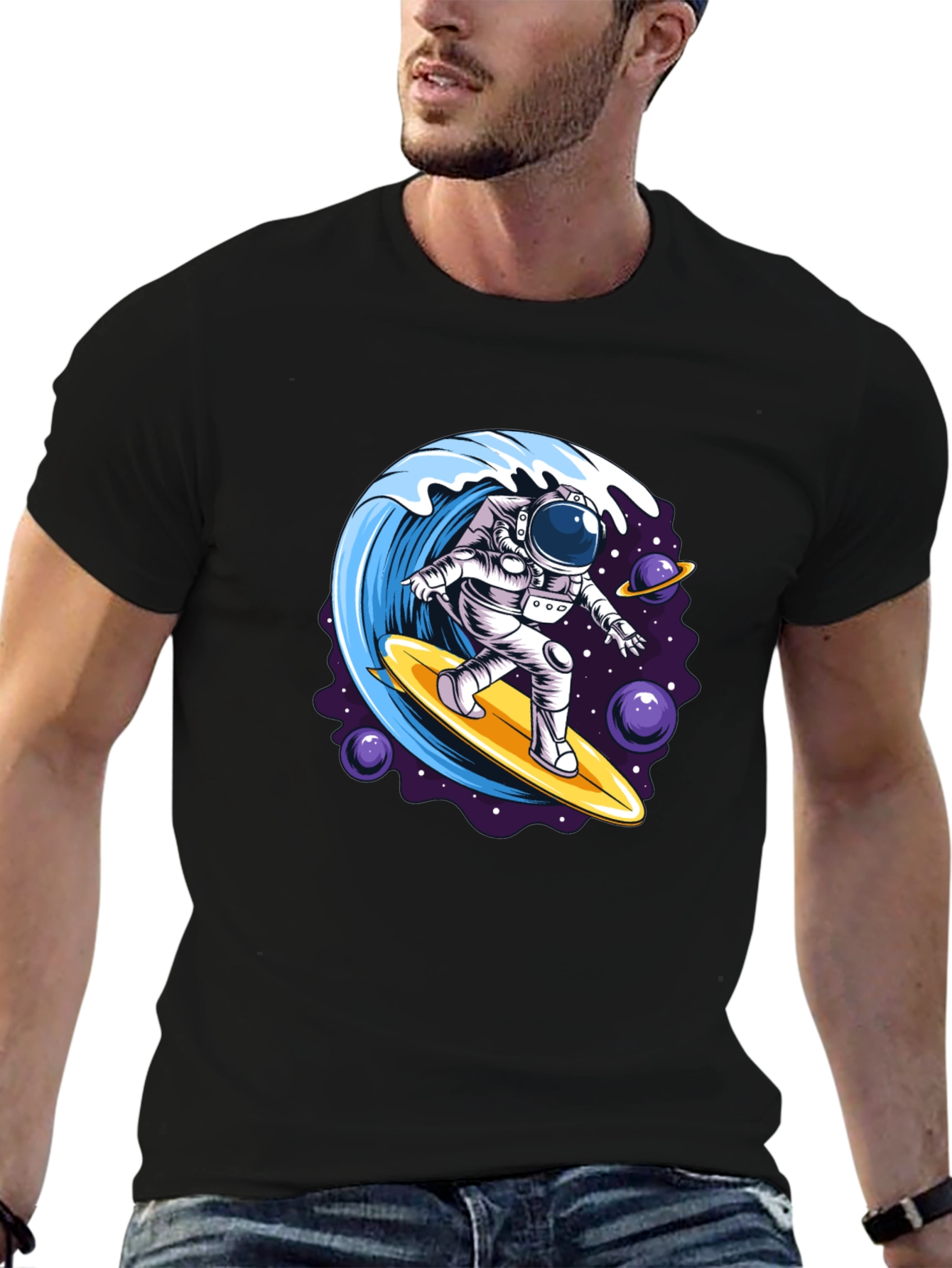 Astronaut Surfing T-Shirt - Space Wave Design