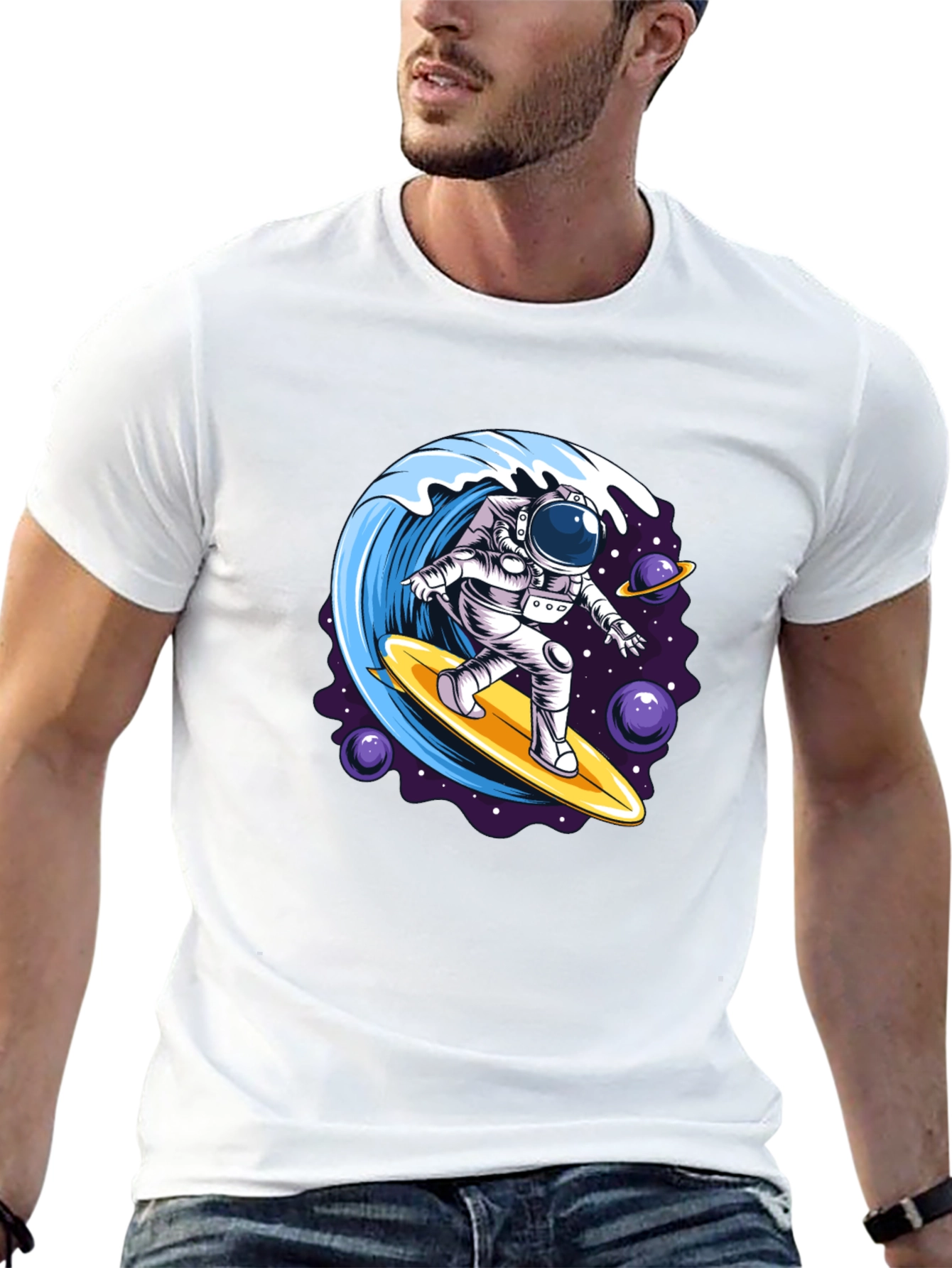 Astronaut Surfing T-Shirt - Space Wave Design