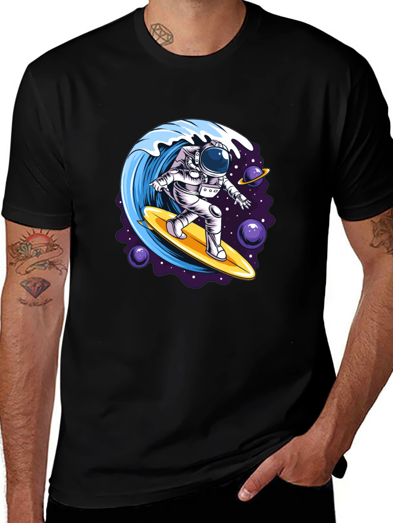 Astronaut Surfing T-Shirt - Space Wave Design