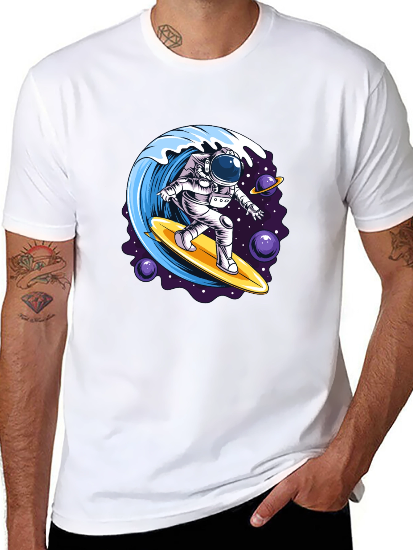 Astronaut Surfing T-Shirt - Space Wave Design