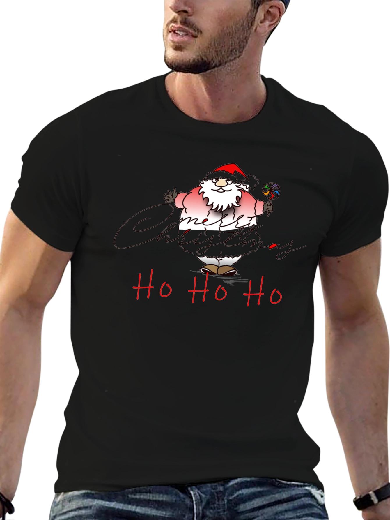 Christmas Santa Ho Ho Ho Black T-Shirt