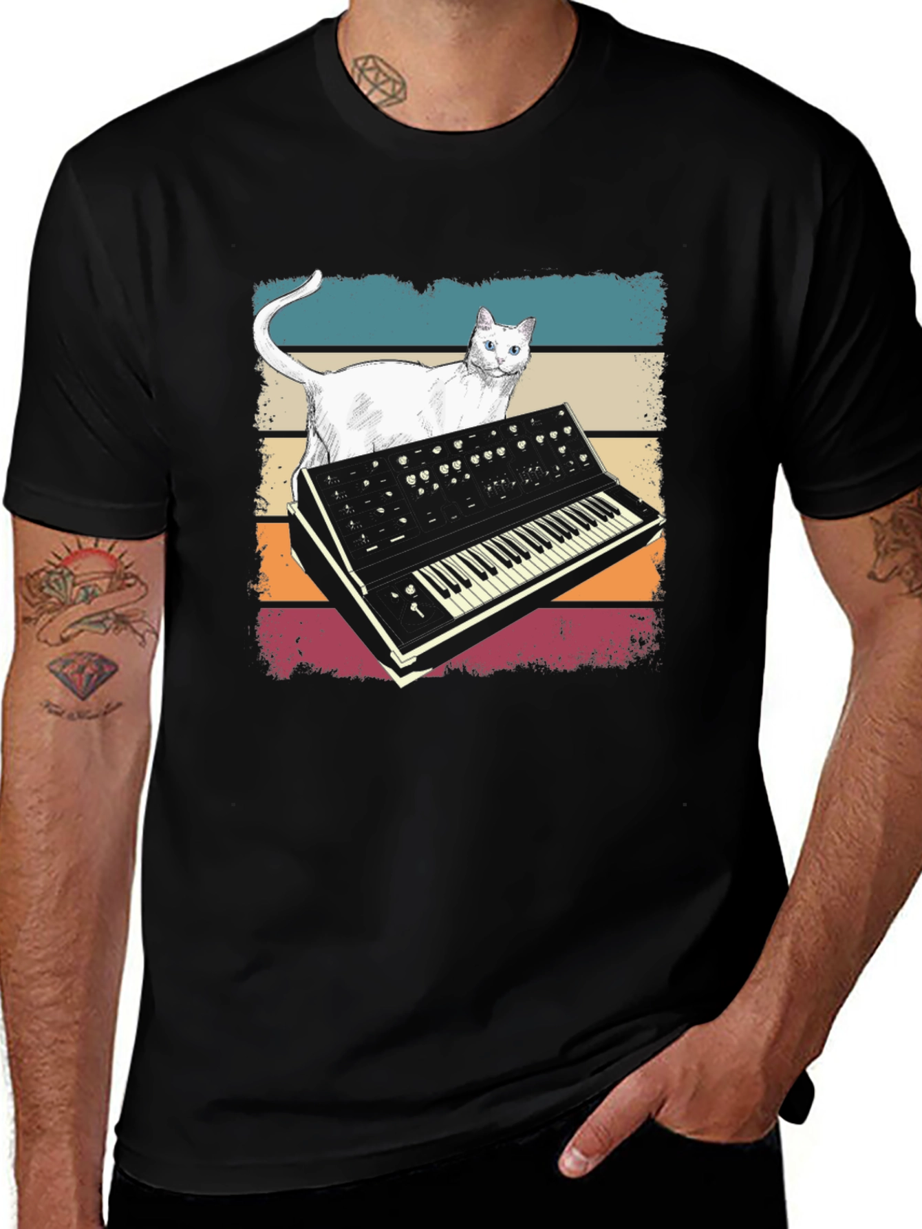 Cat Synth T-Shirt - Retro Style