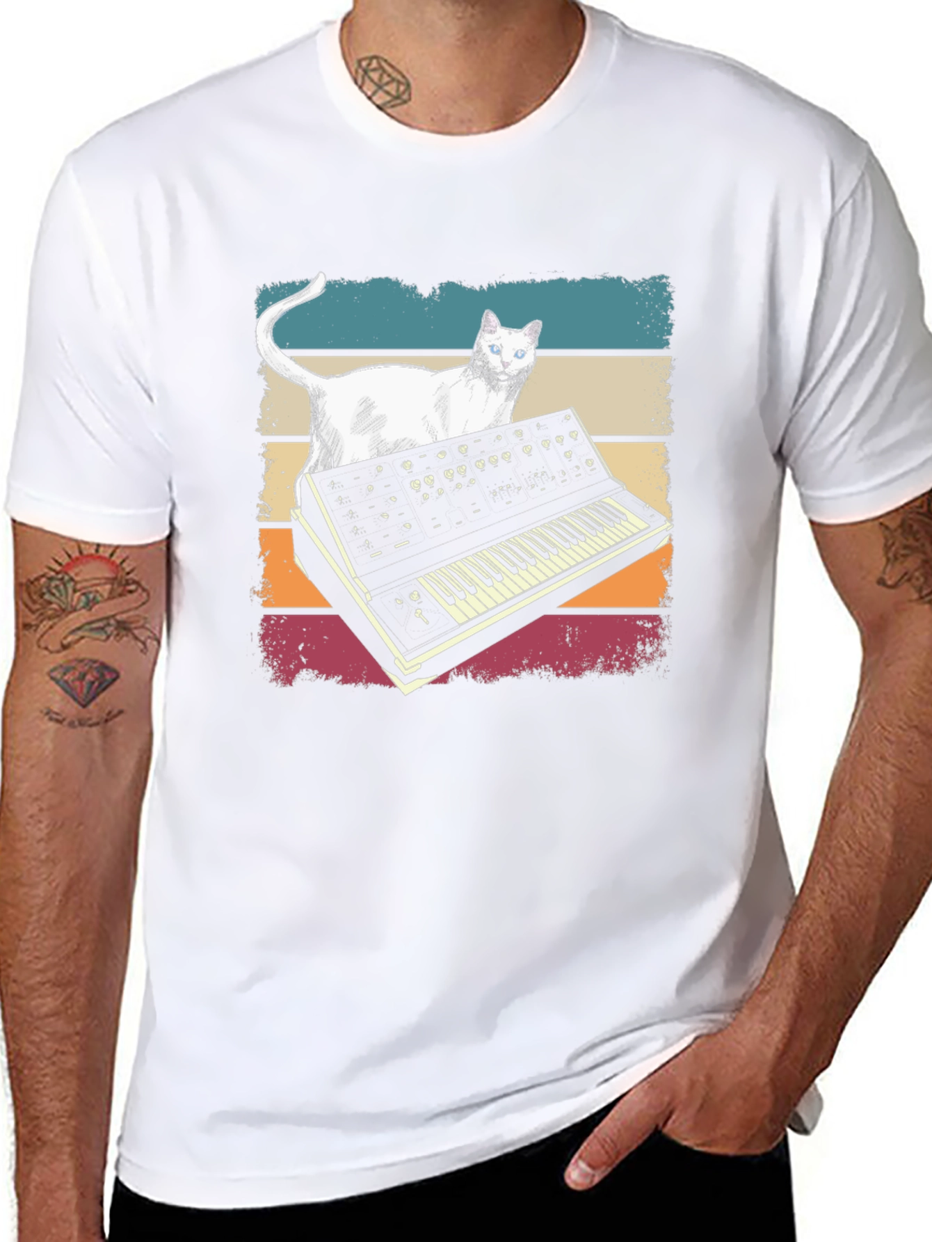 Cat Synth T-Shirt - Retro Style
