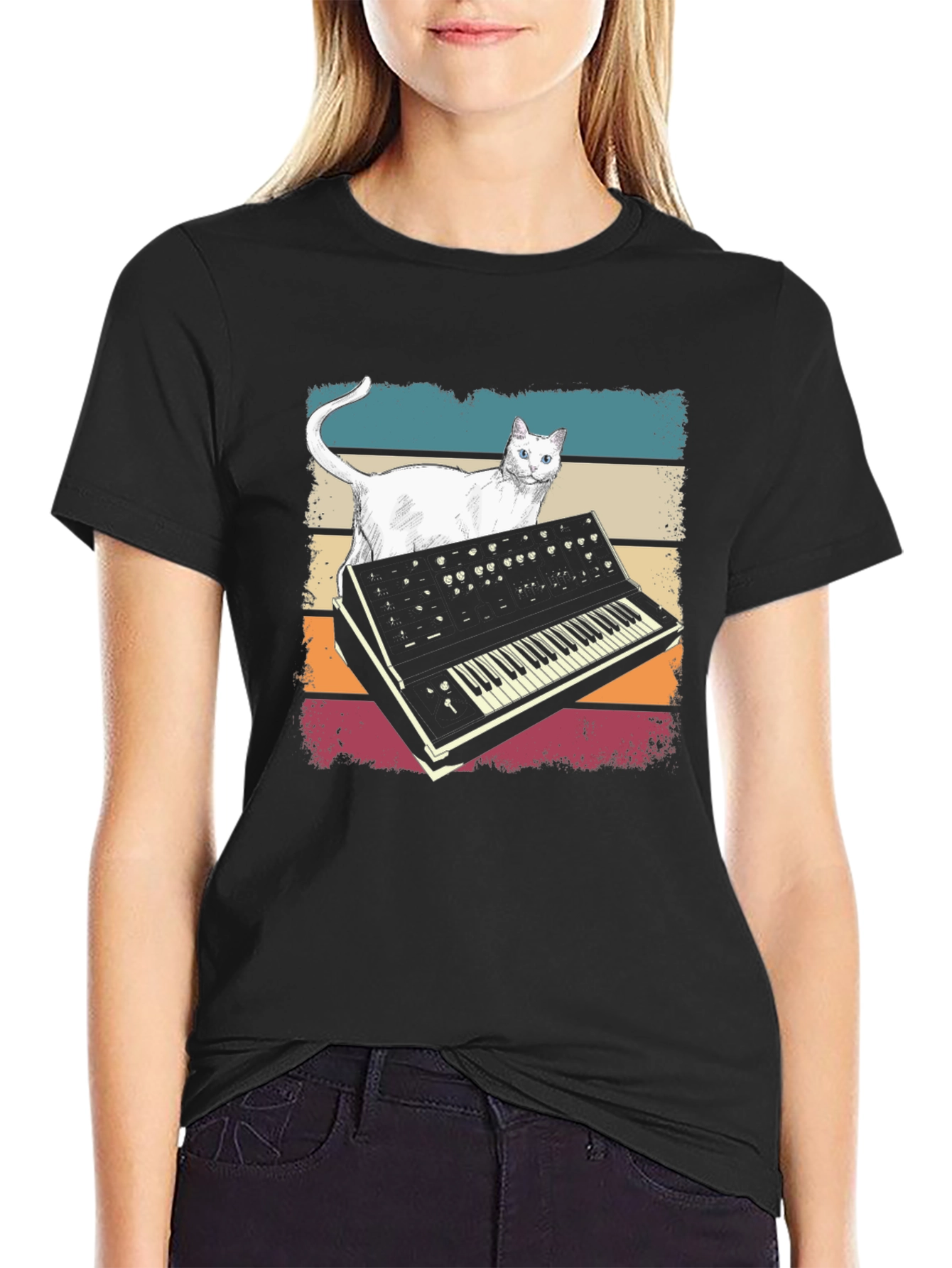 Cat Synth T-Shirt - Retro Style