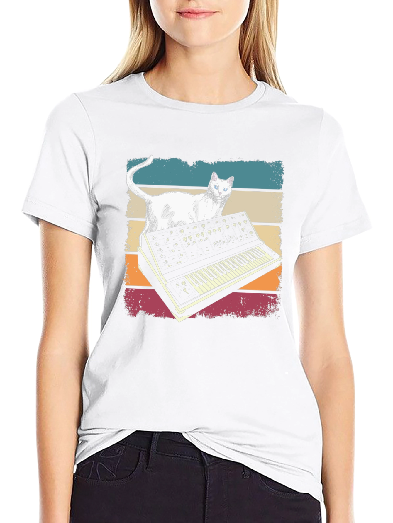 Cat Synth T-Shirt - Retro Style